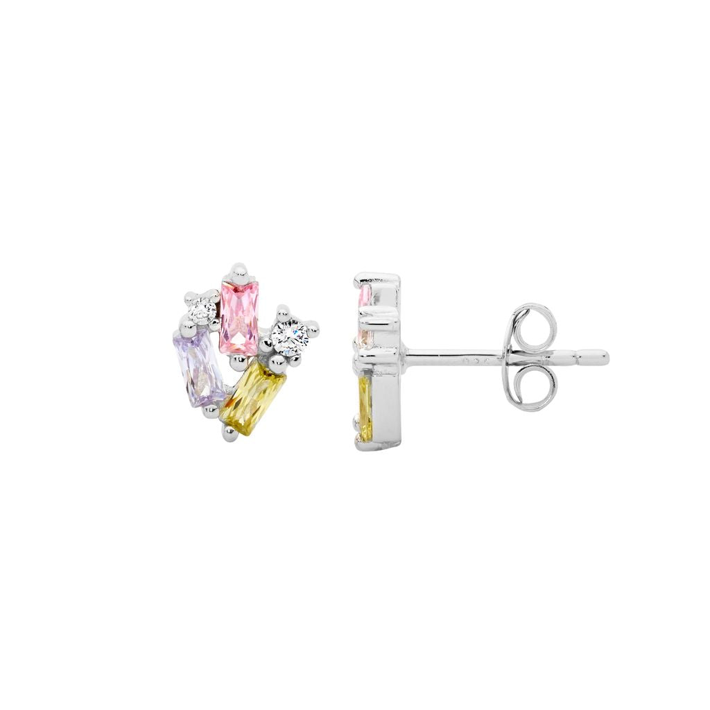 ELLANI Silver Staggered Pastel CZ Studs