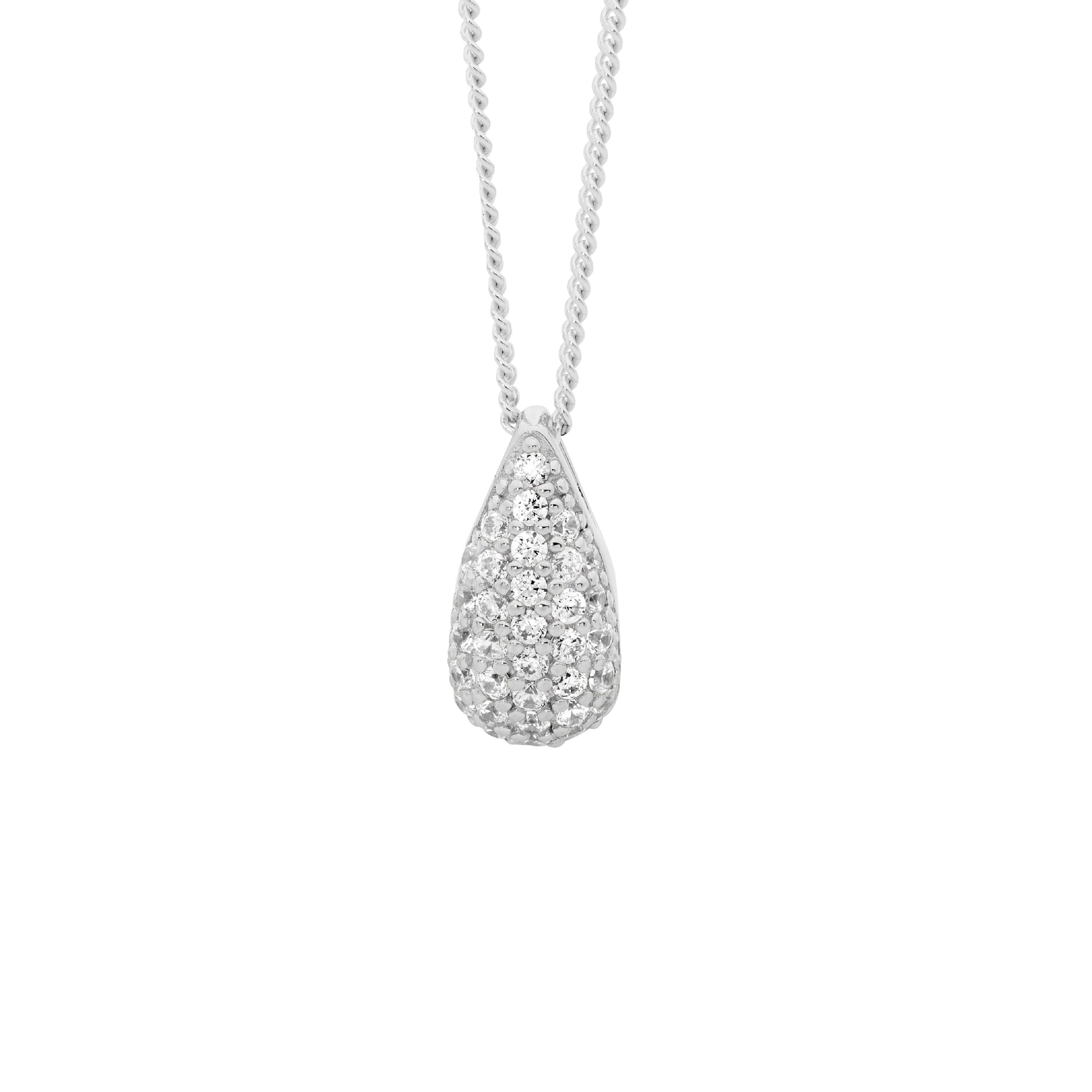 Ellani Silver Teardrop Necklet with CZ