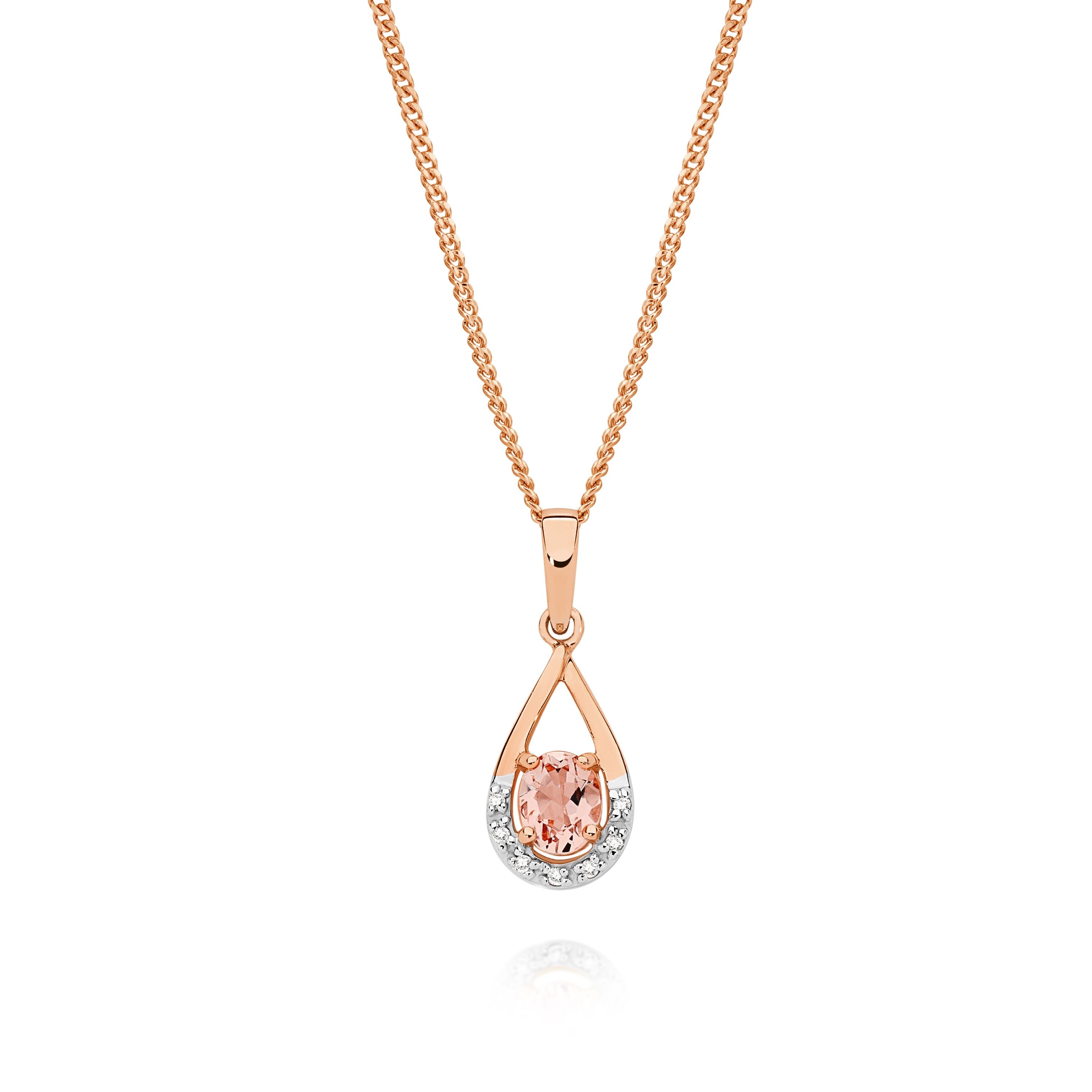 9ct Rose Gold Morganite and Diamond Pendant