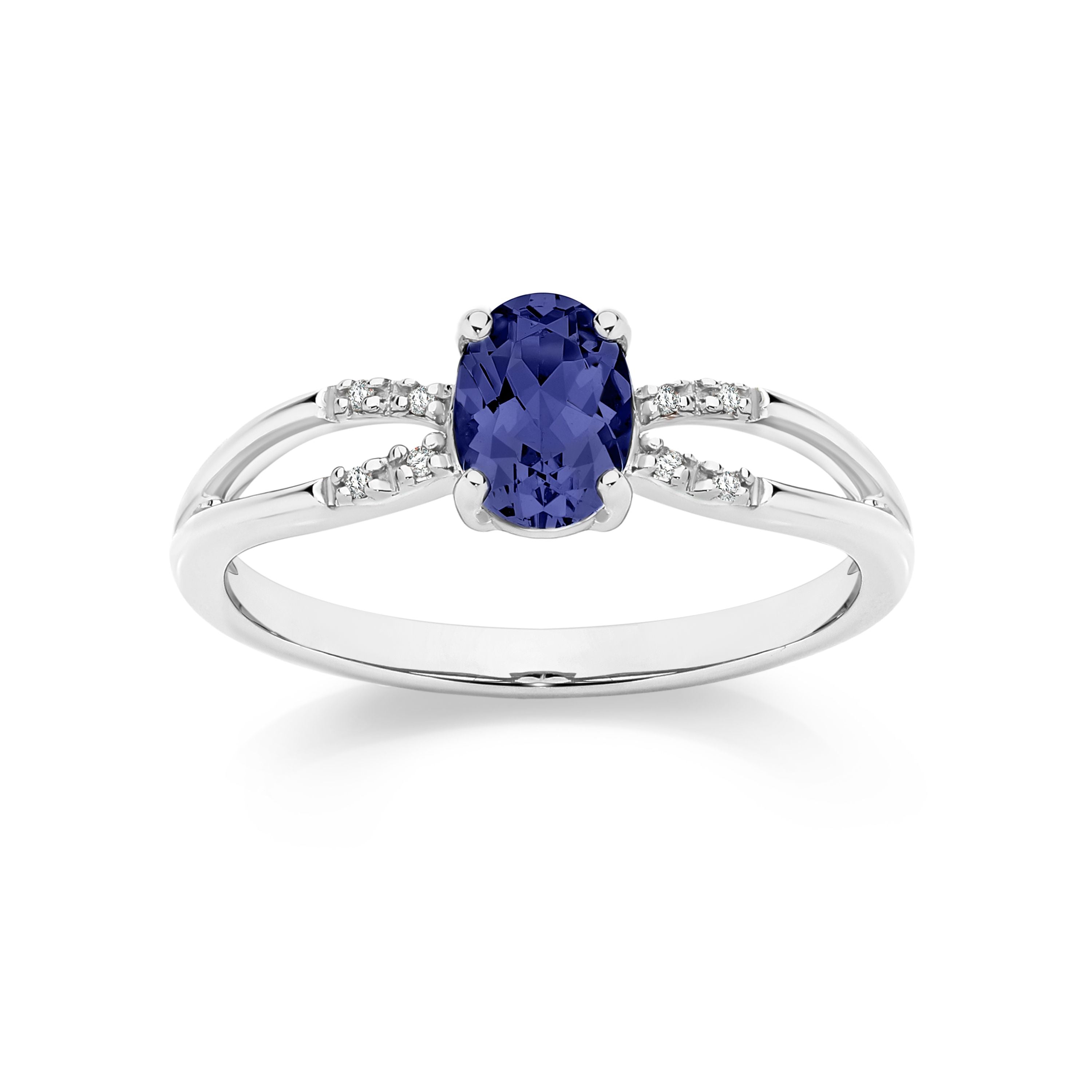 9ct White Gold Sapphire and Dimond Split Shank Ring