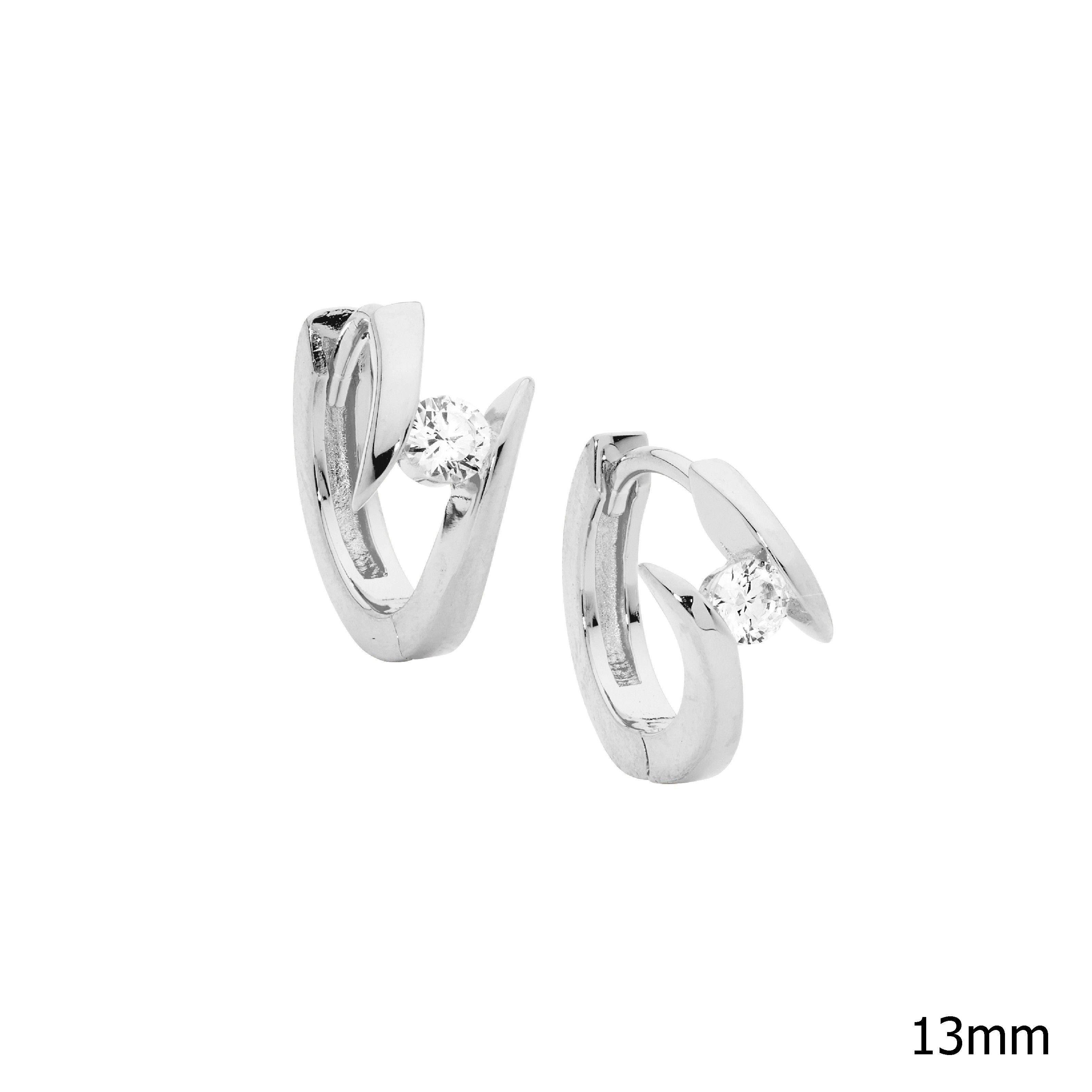ELLANI Silver Huggies with CZ