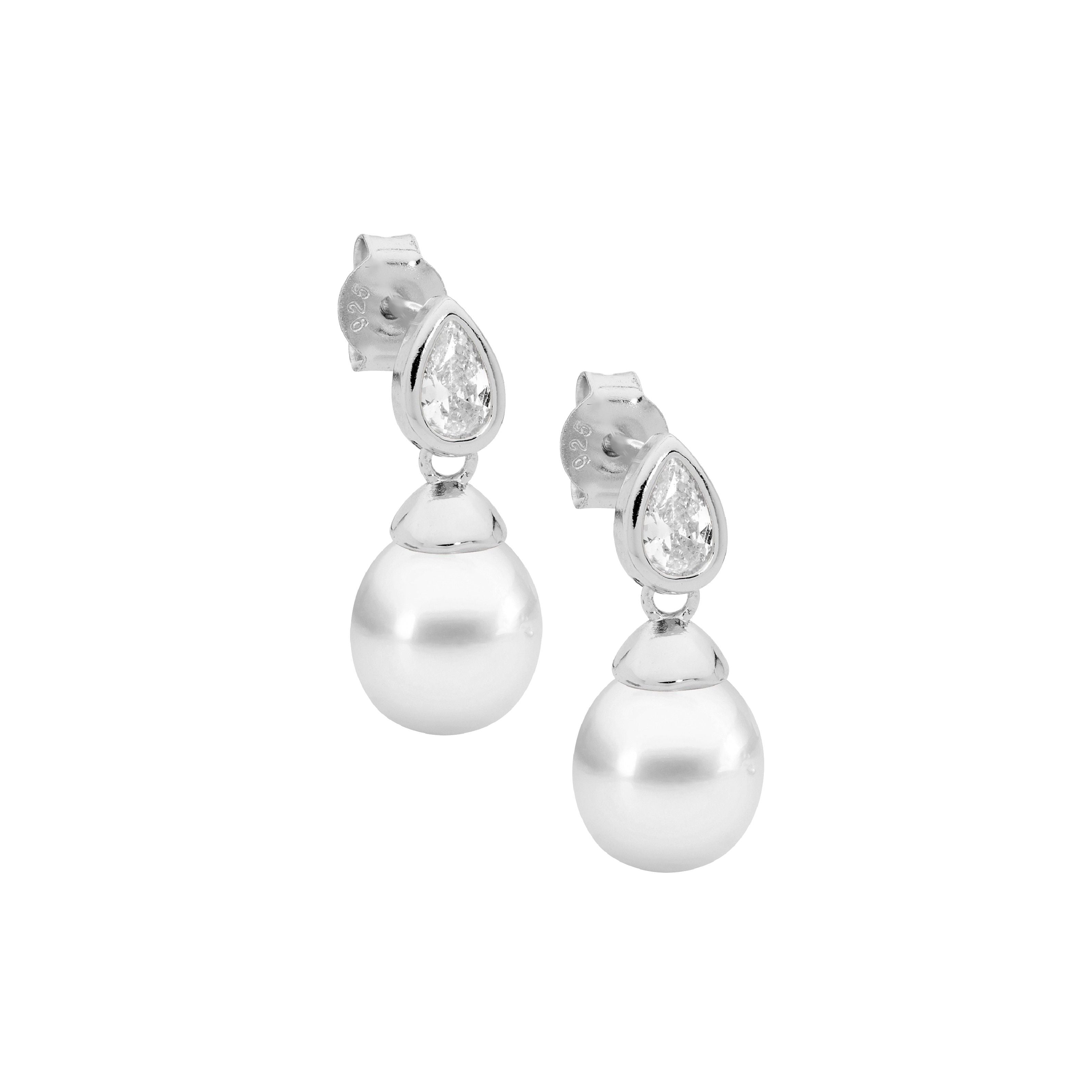 Ellani Freshwater Pearl and CZ Earrings