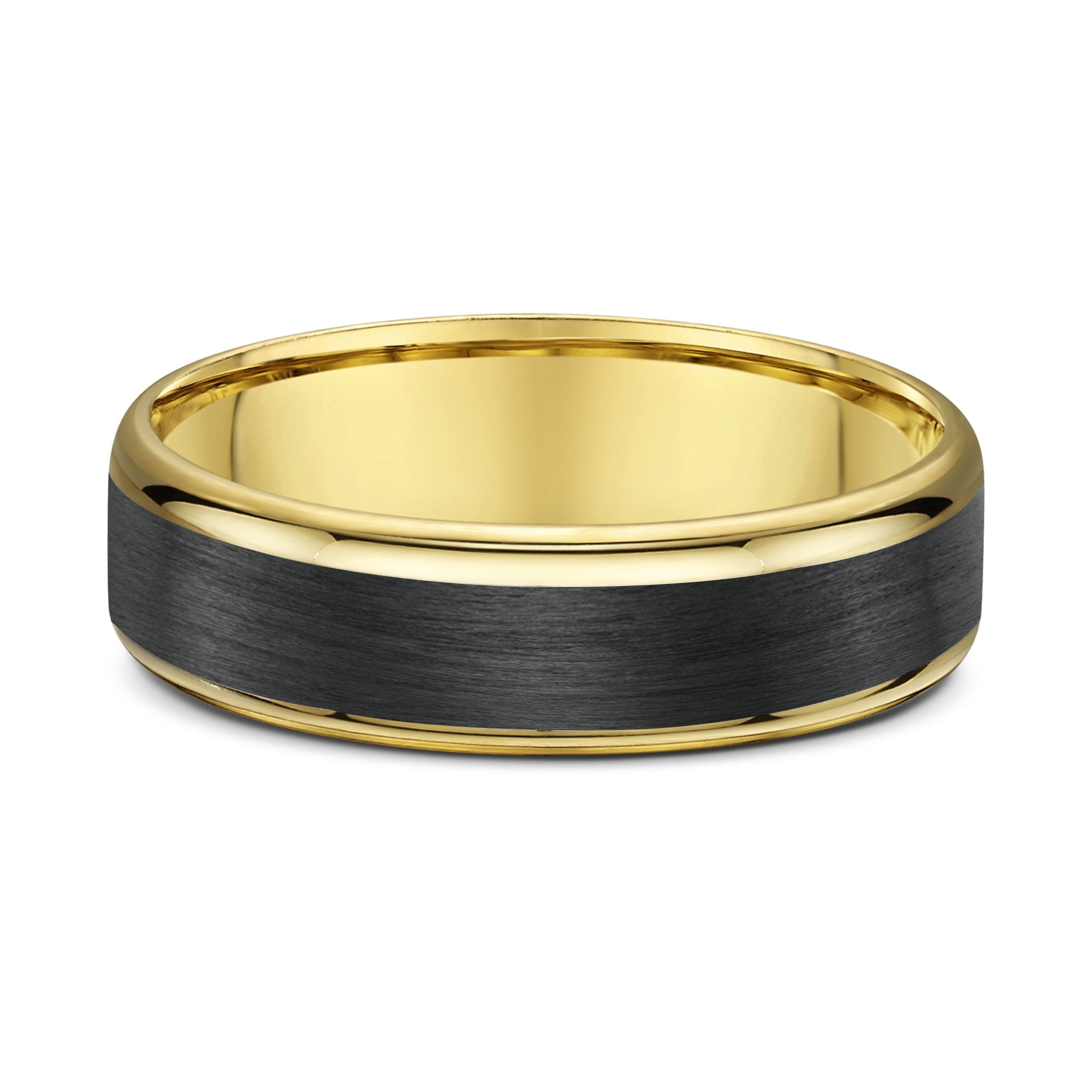 9ct Yellow Gold & Black Carbon Fibre Mens Wedding Ring
