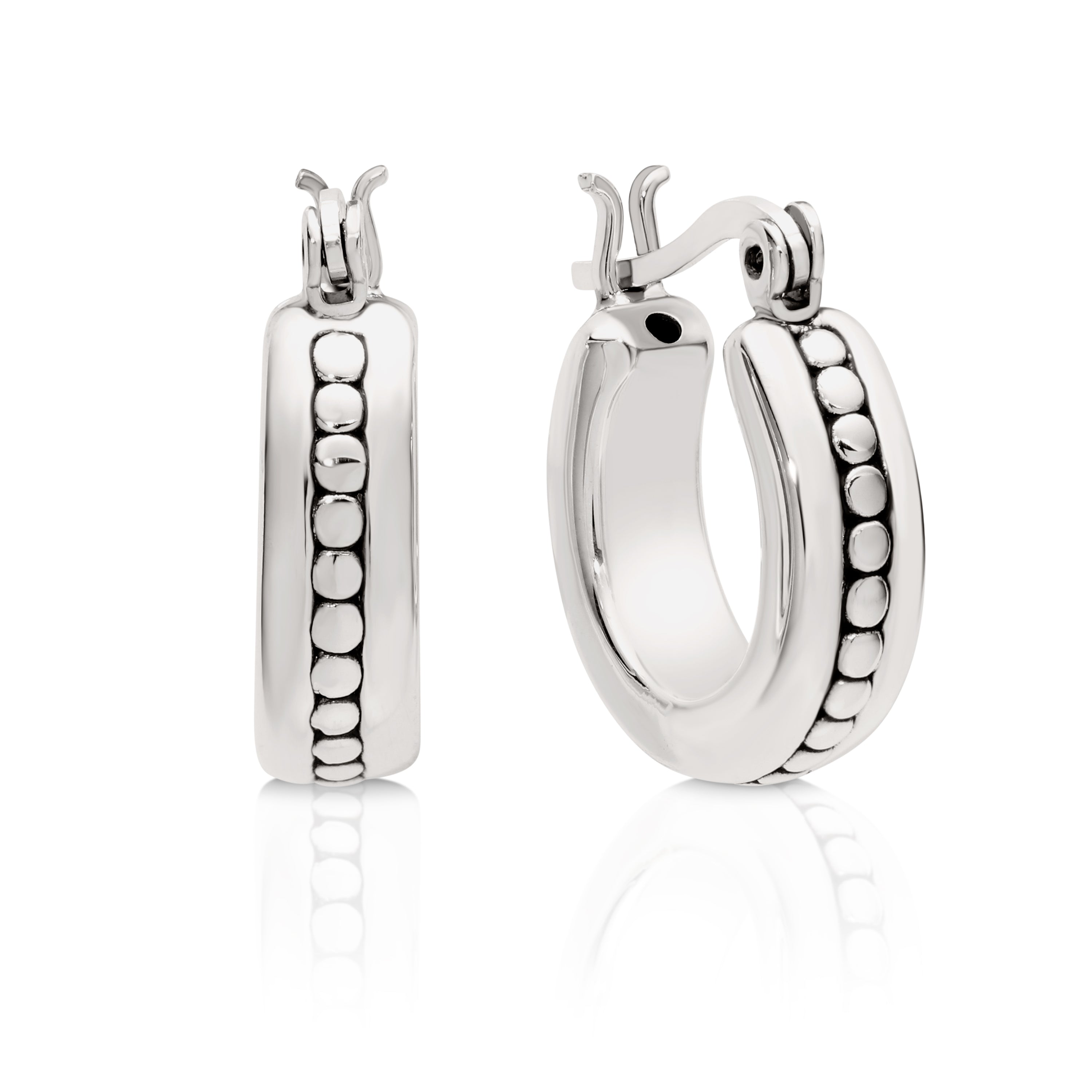 Silver hoops with oxidised pattern 20mm