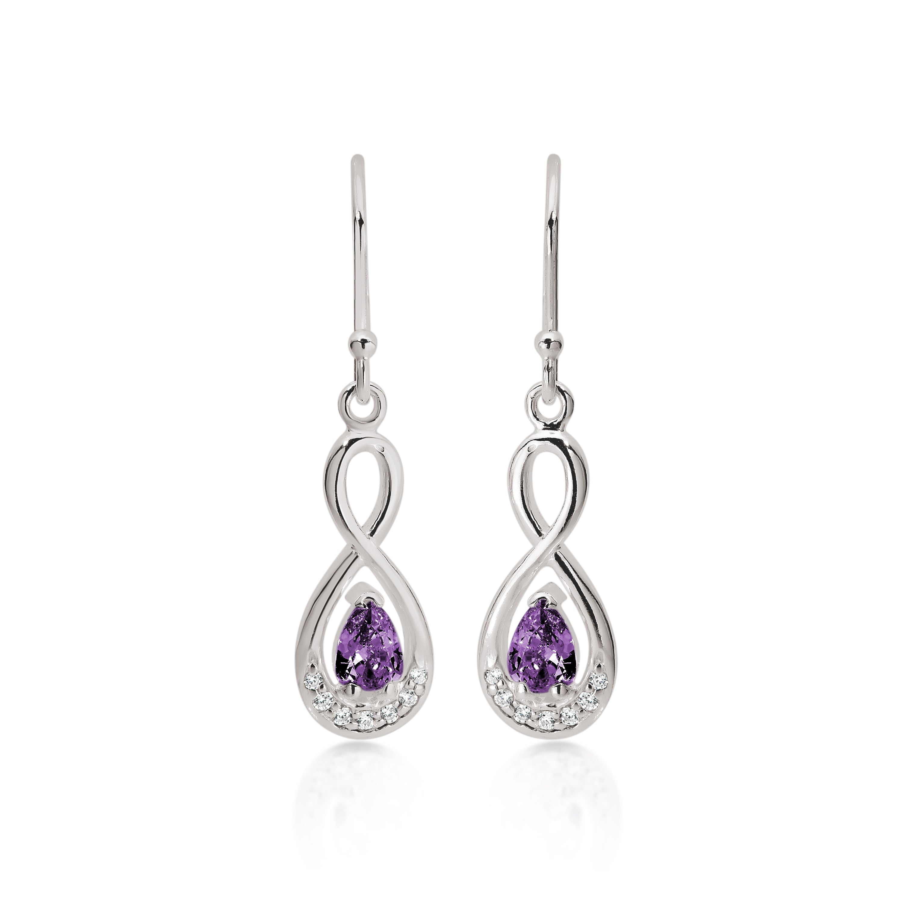 Silver purple CZ infinity drops