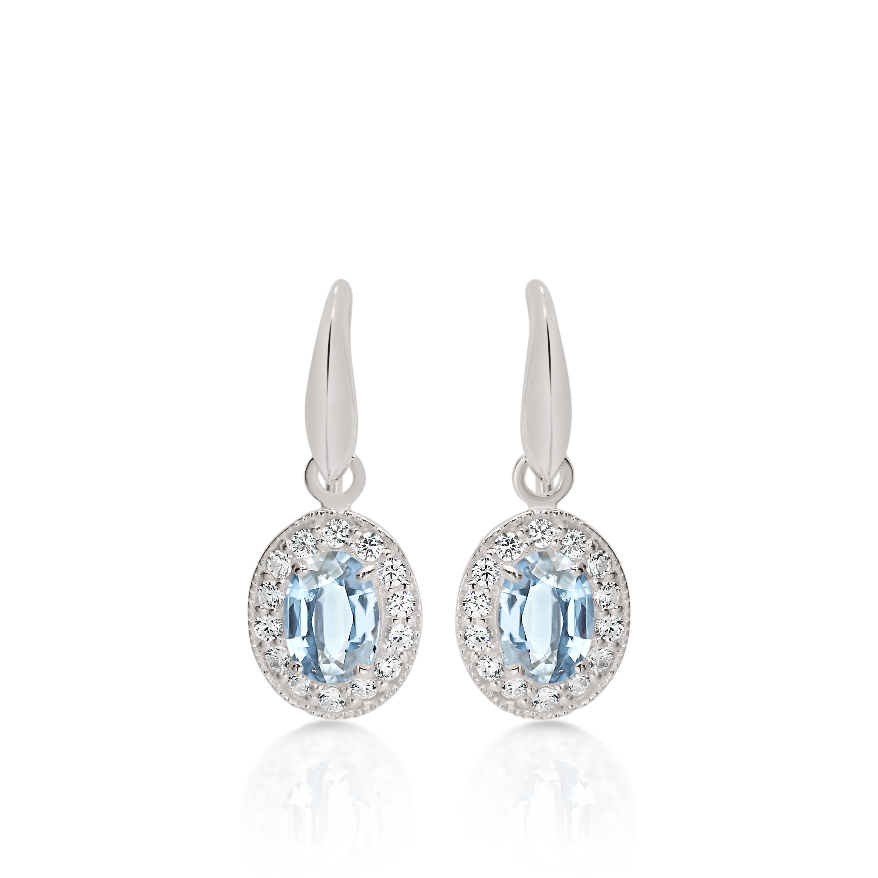 Silver oval light blue CZ halo drops