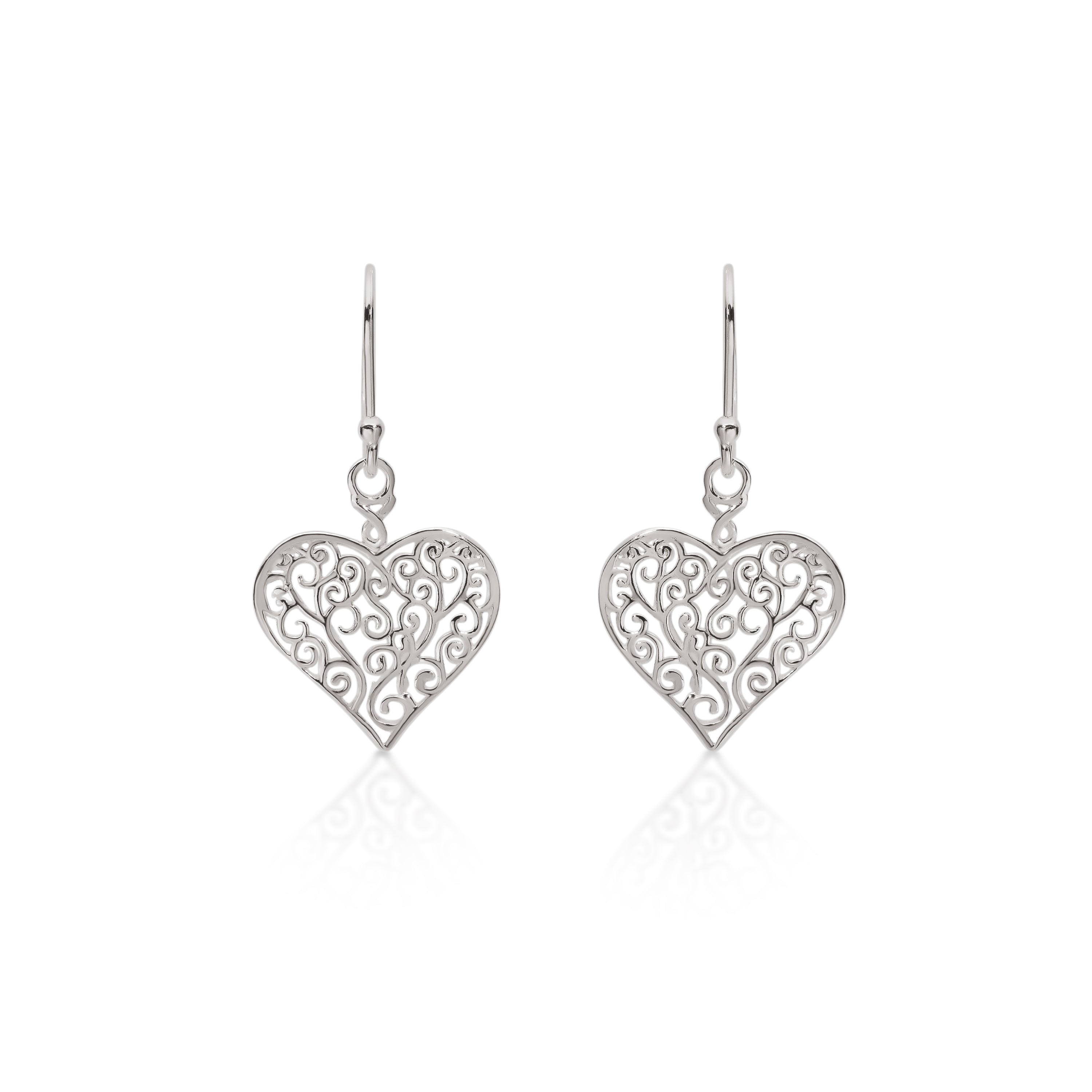 Silver filigree heart drops