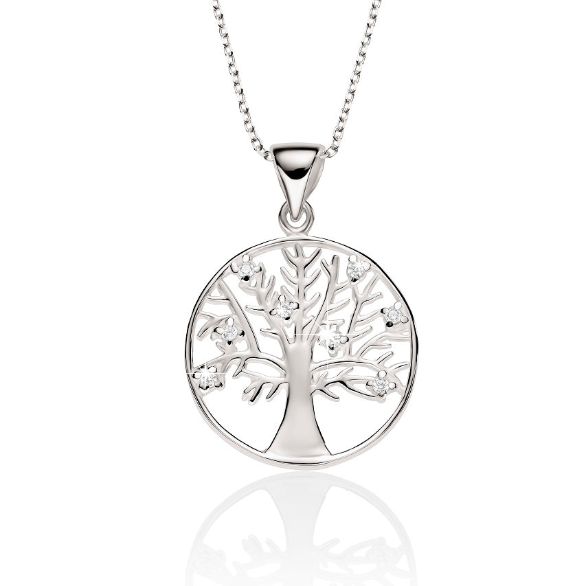 Silver Cubic Zirconia Tree Of Life Pendant