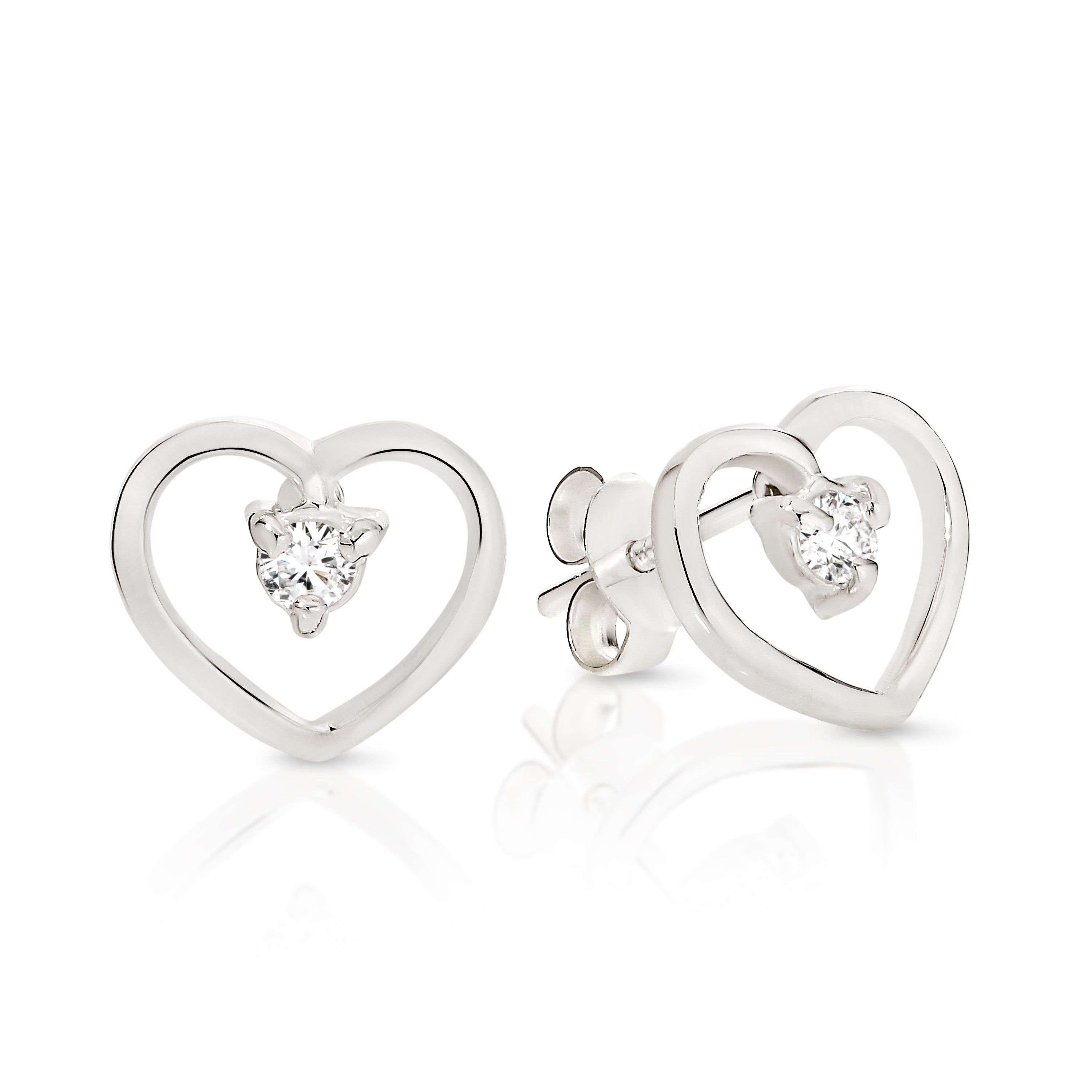Silver cubic zirconia heart studs