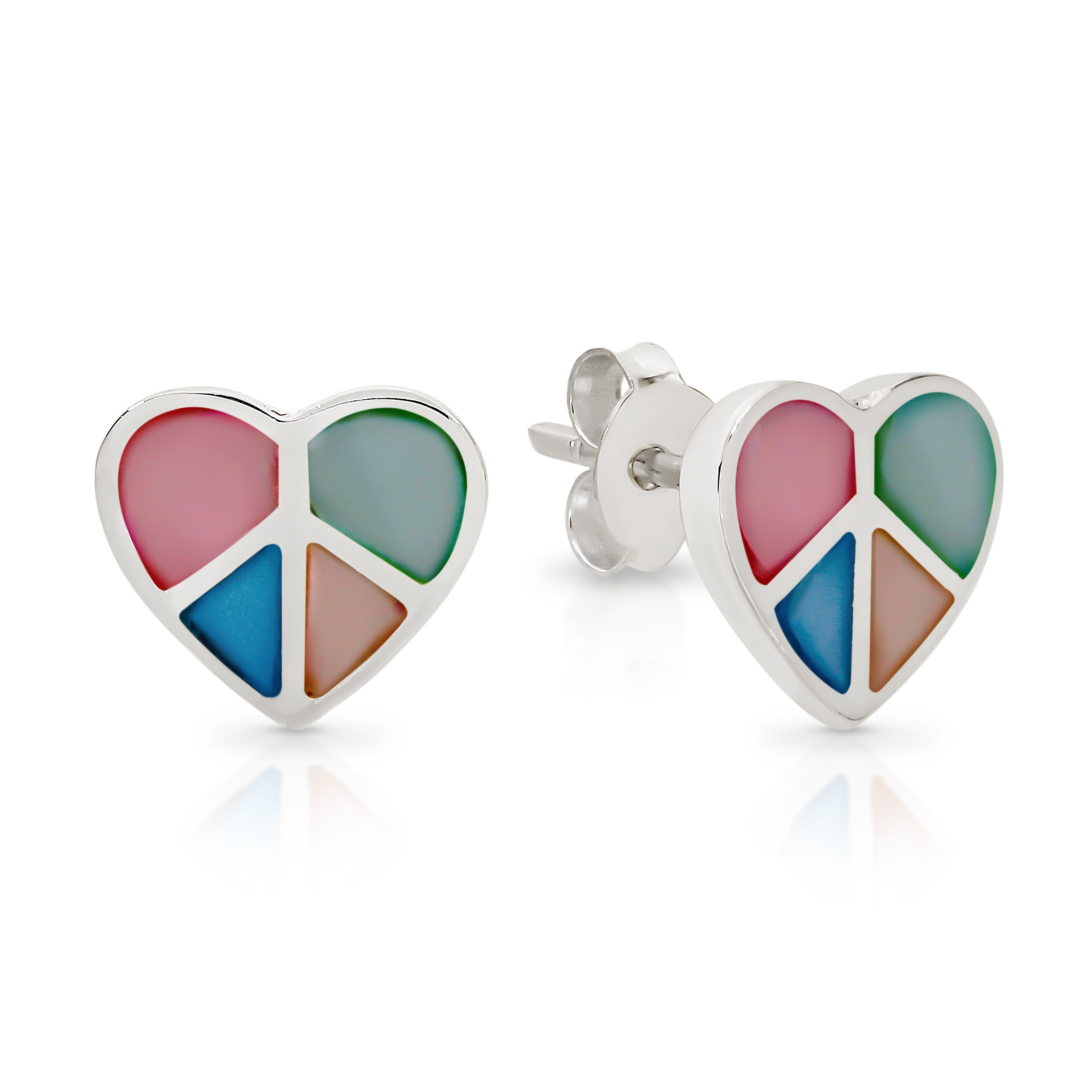 Silver rainbow heart studs
