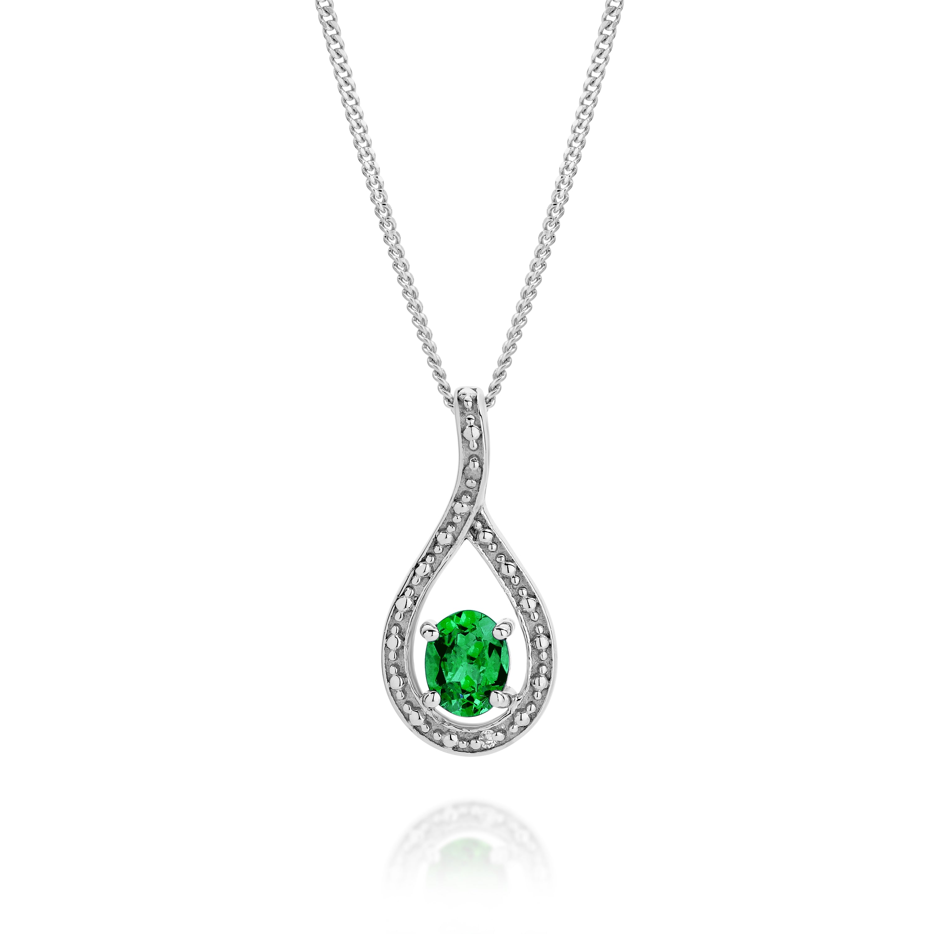 Silver cr emerald & diamond pendant