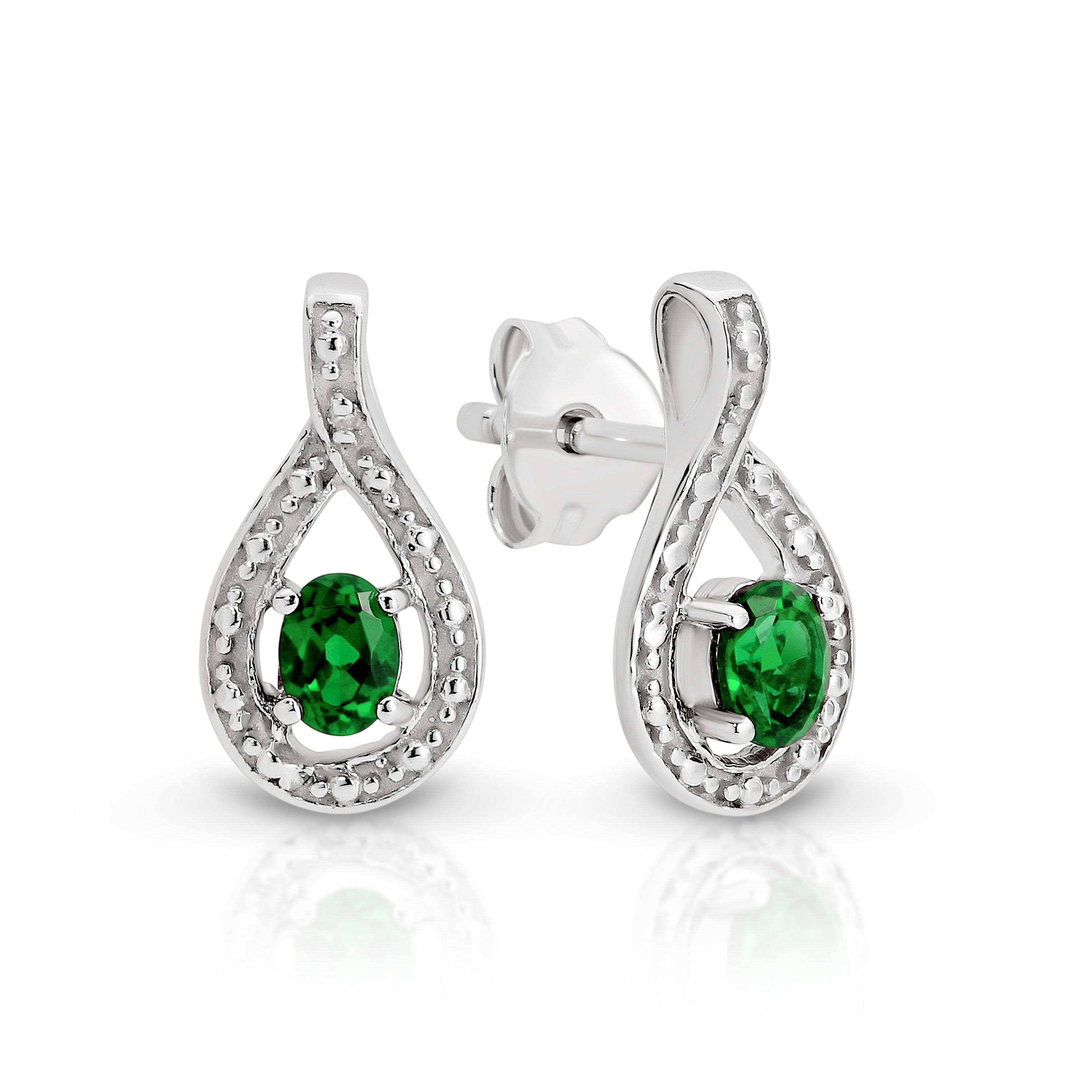 Silver cr emerald & diamond earrings