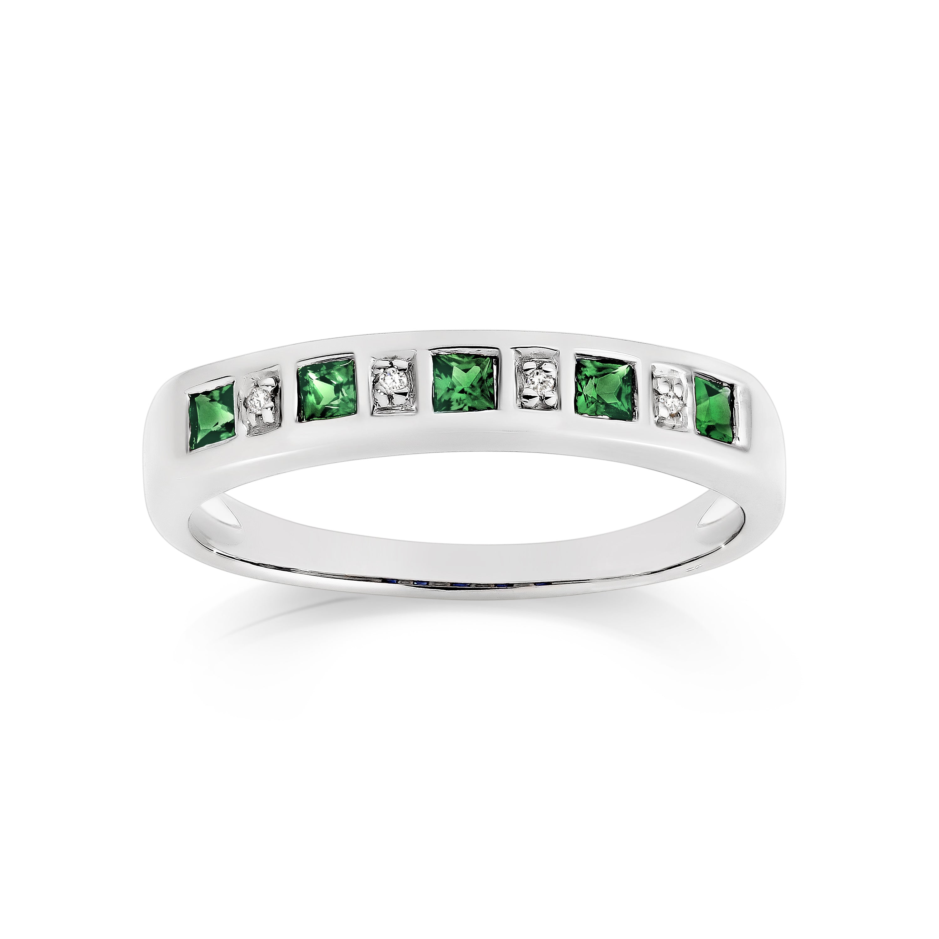 Silver cr emerald & diamond ring