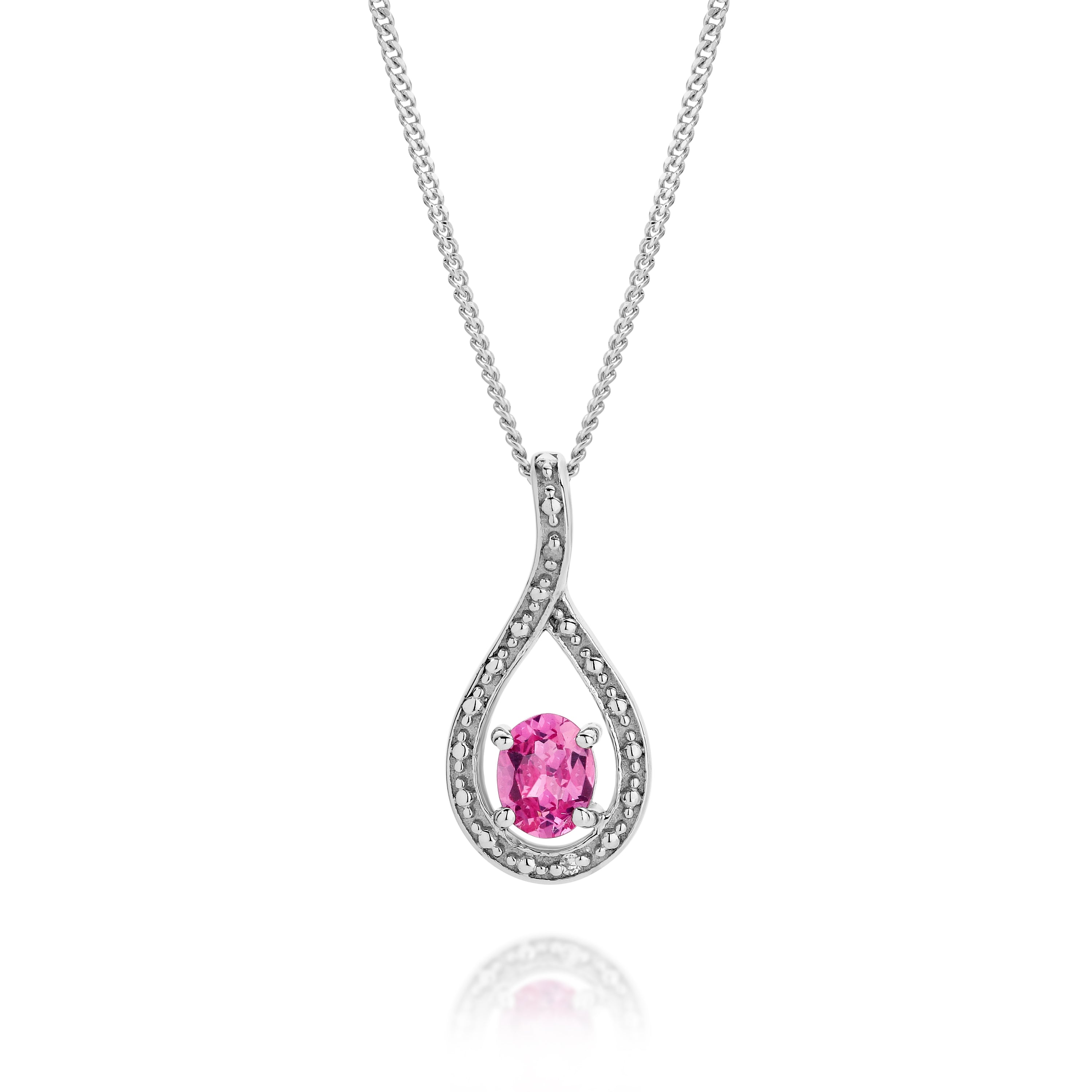 Silver Cr Pink Sapphire & Diamond Pendant
