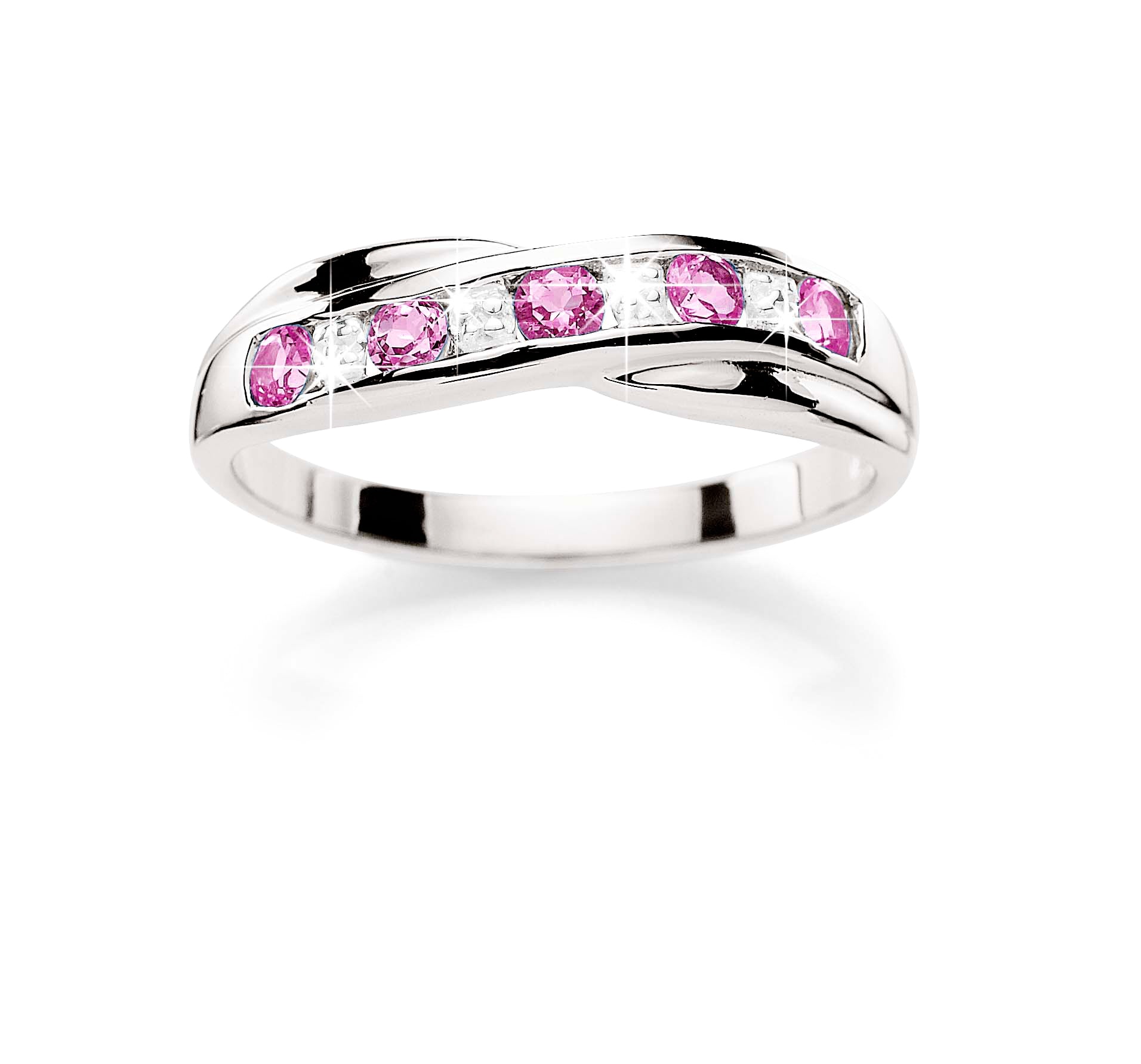 Silver cr pink sapphire & diamond ring
