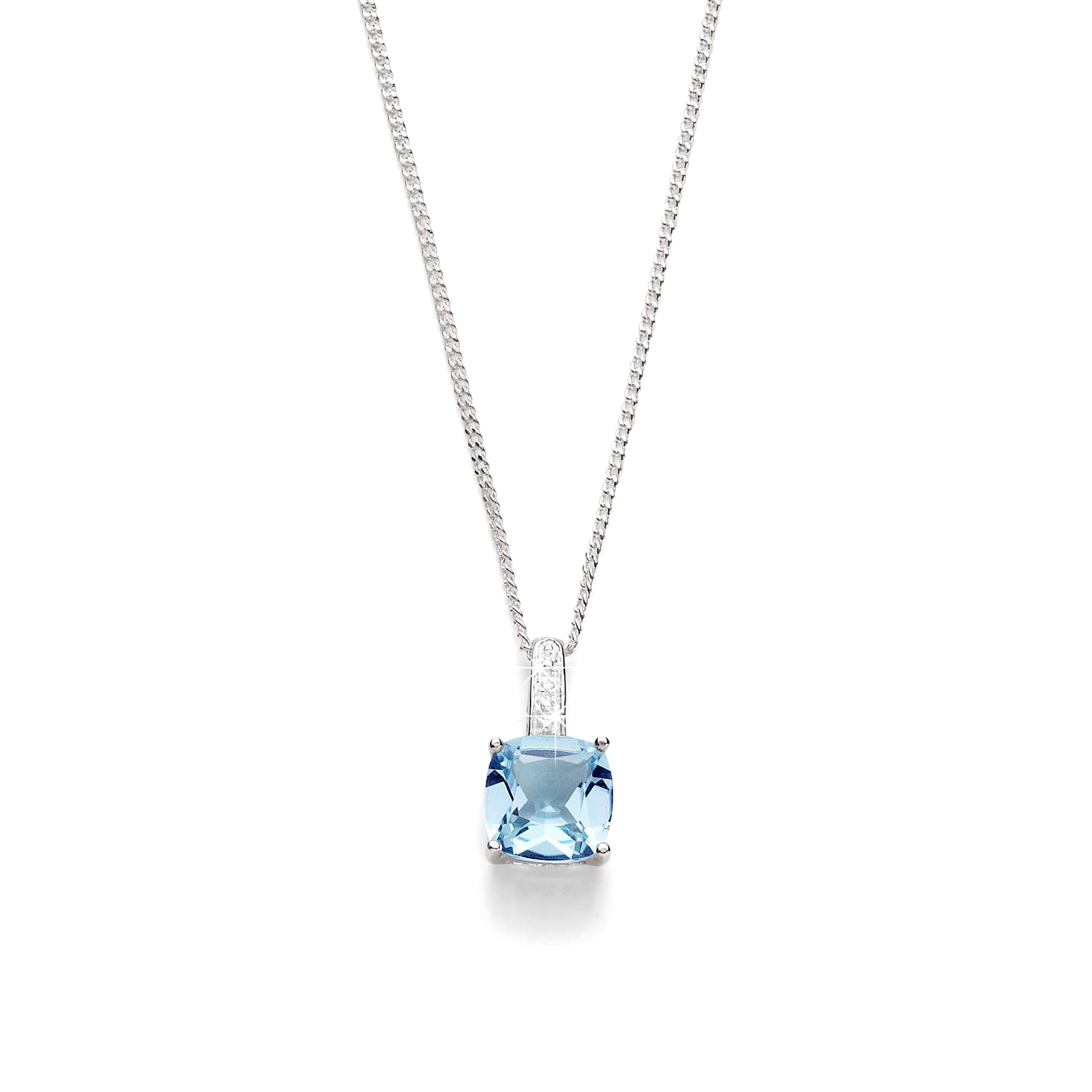 Silver Blue Topaz & Diamond Pendant