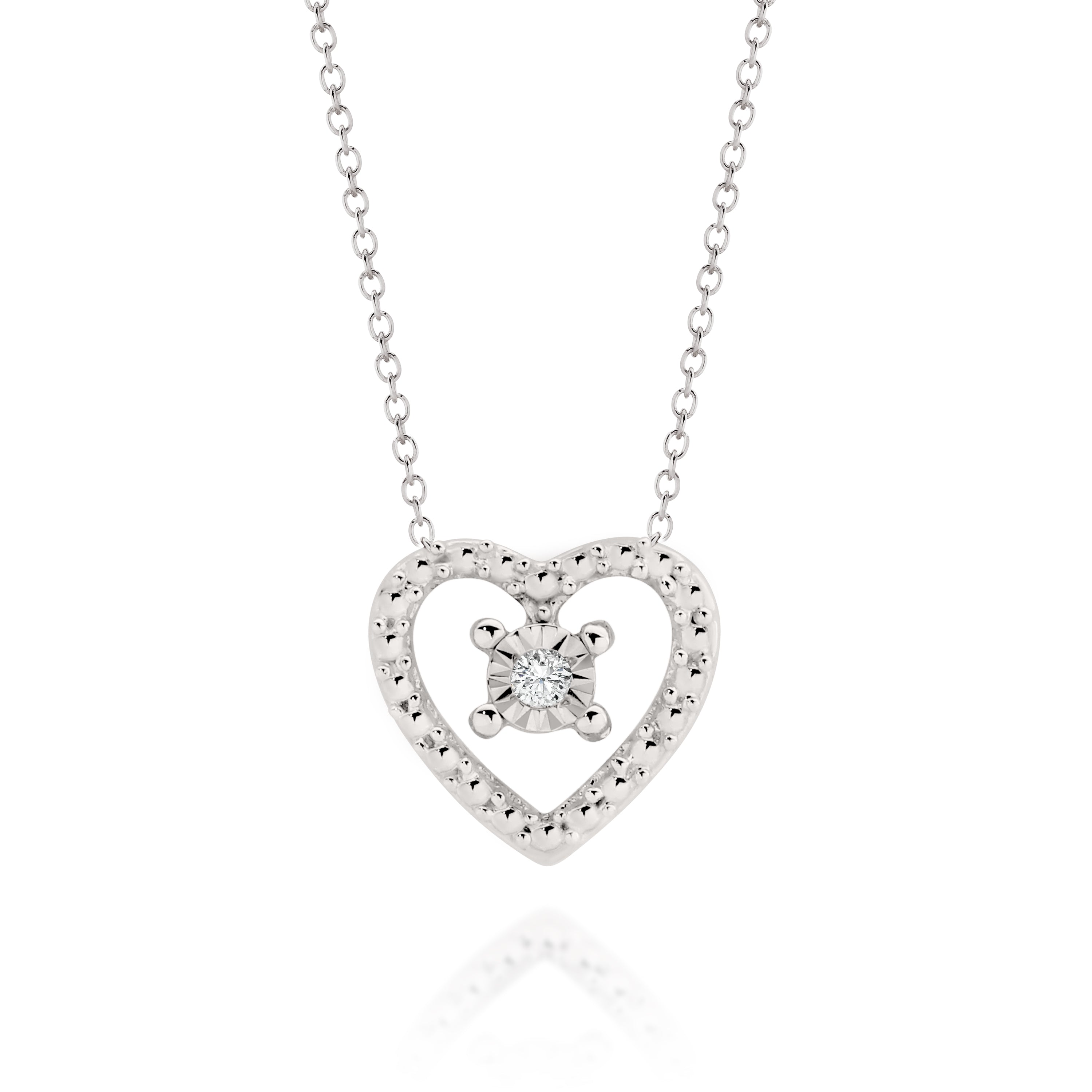9ct White Gold Diamond Heart Pendant