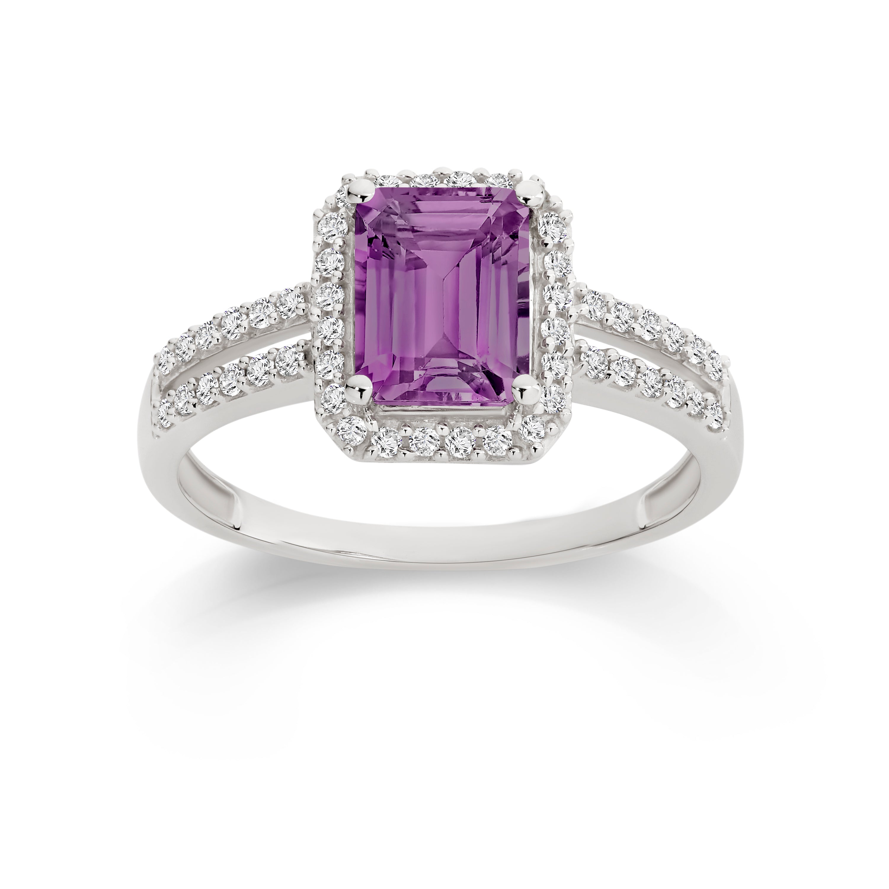 9ct white gold amethyst & diamond ring