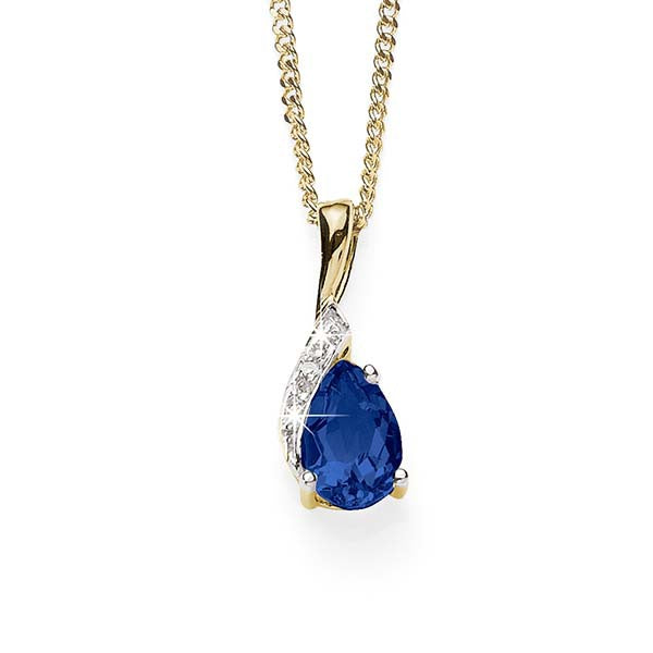 9ct Gold Sapphire & Diamond Pendant
