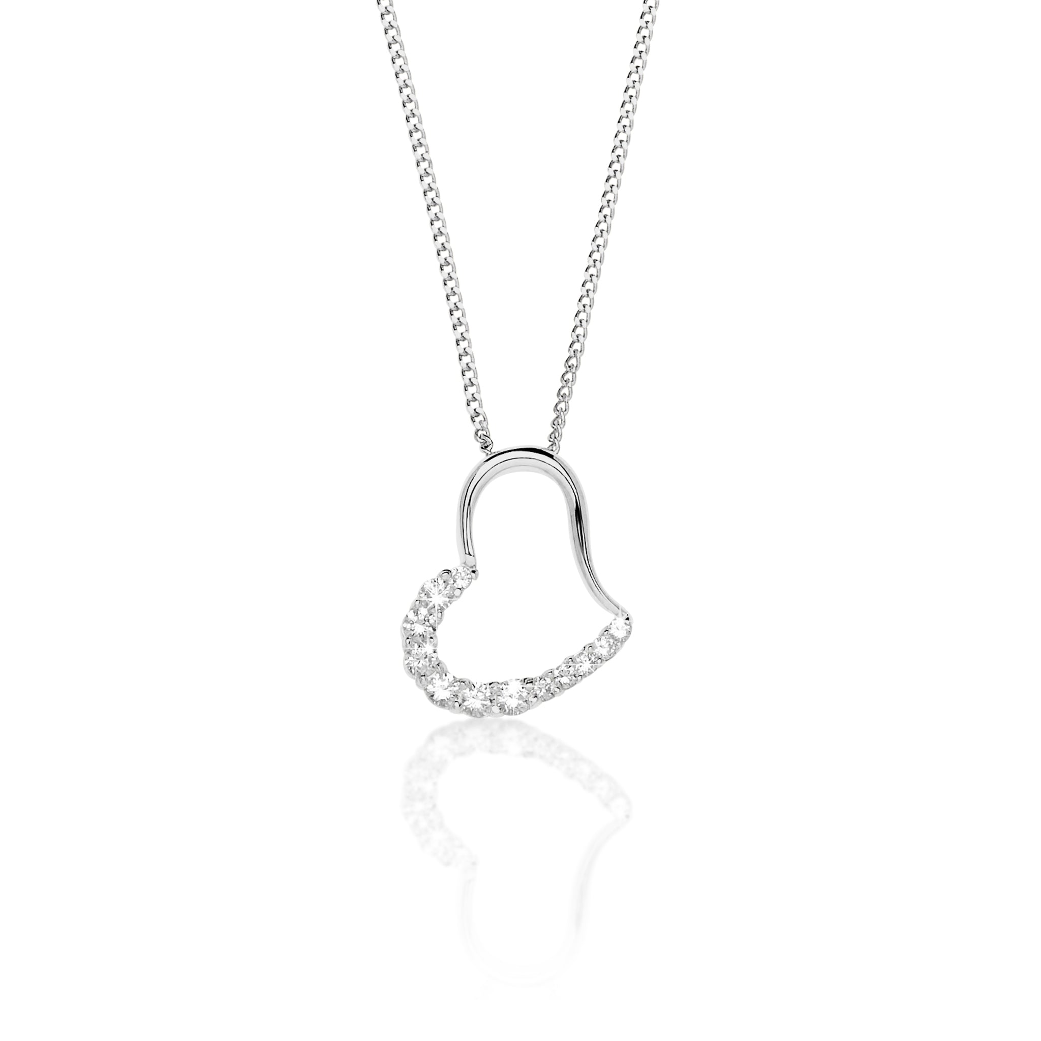 9ct White Gold Stone Set Heart Pendant