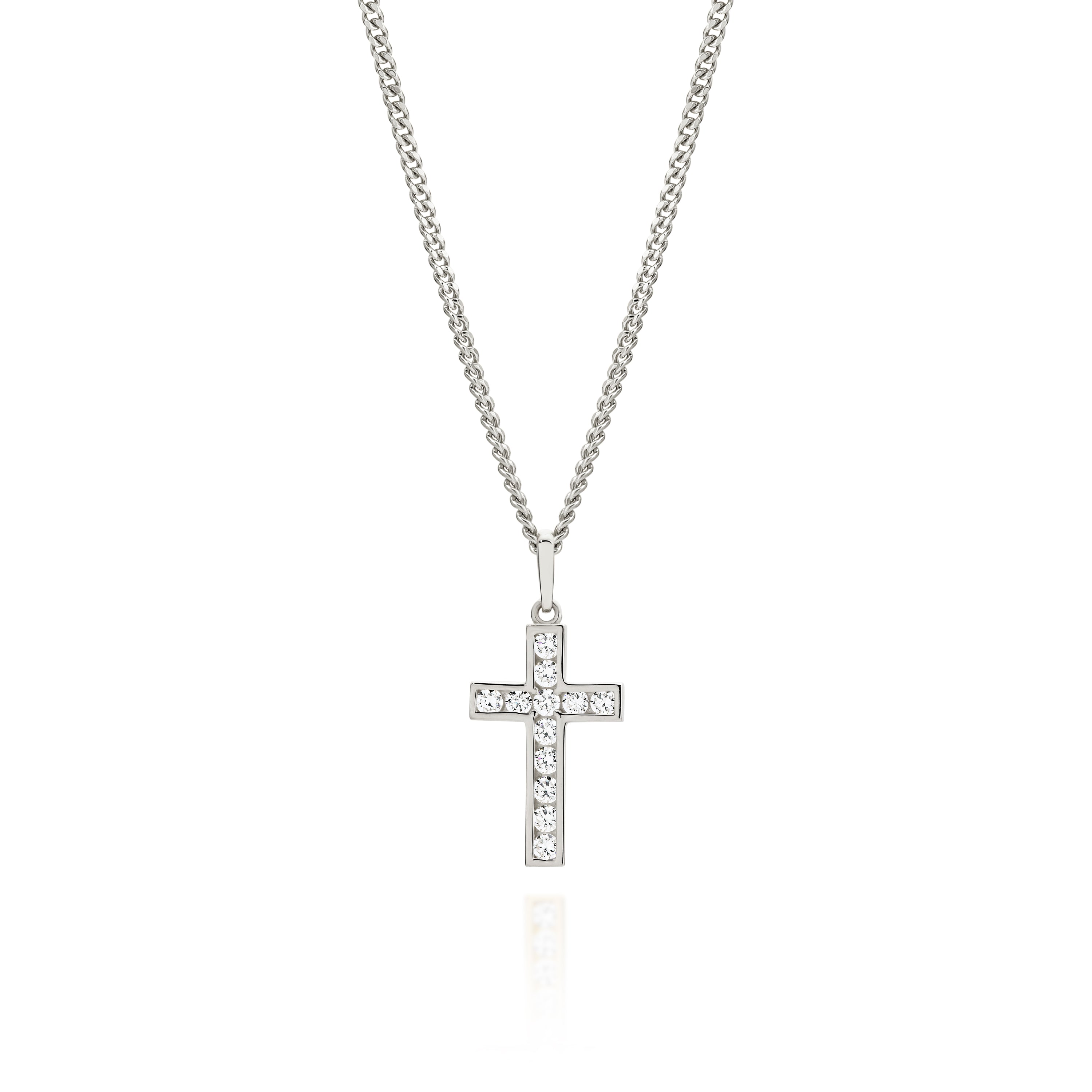 9ct White Gold Stone Set Cross Pendant