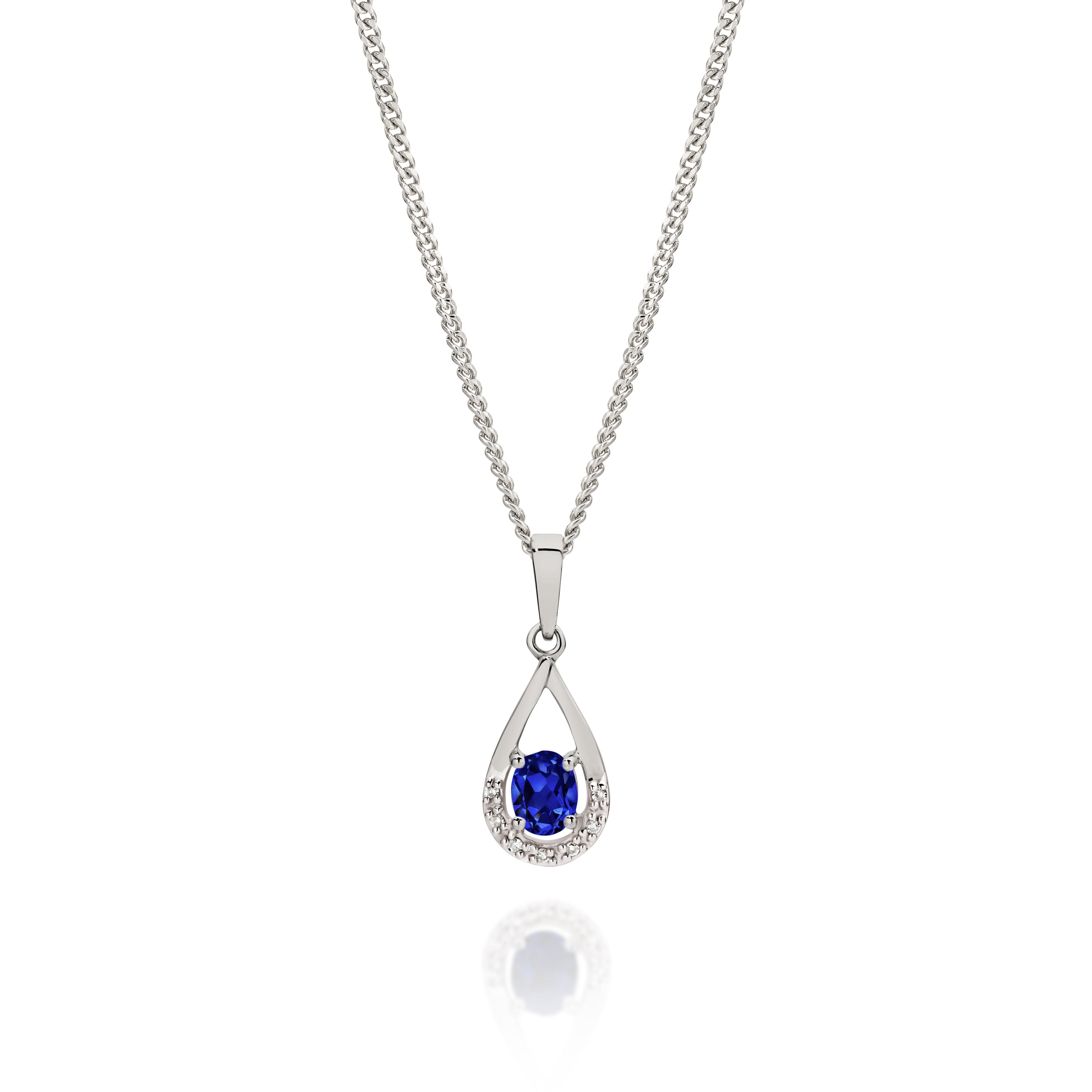 9ct White Gold Sapphire & Diamond Pendant