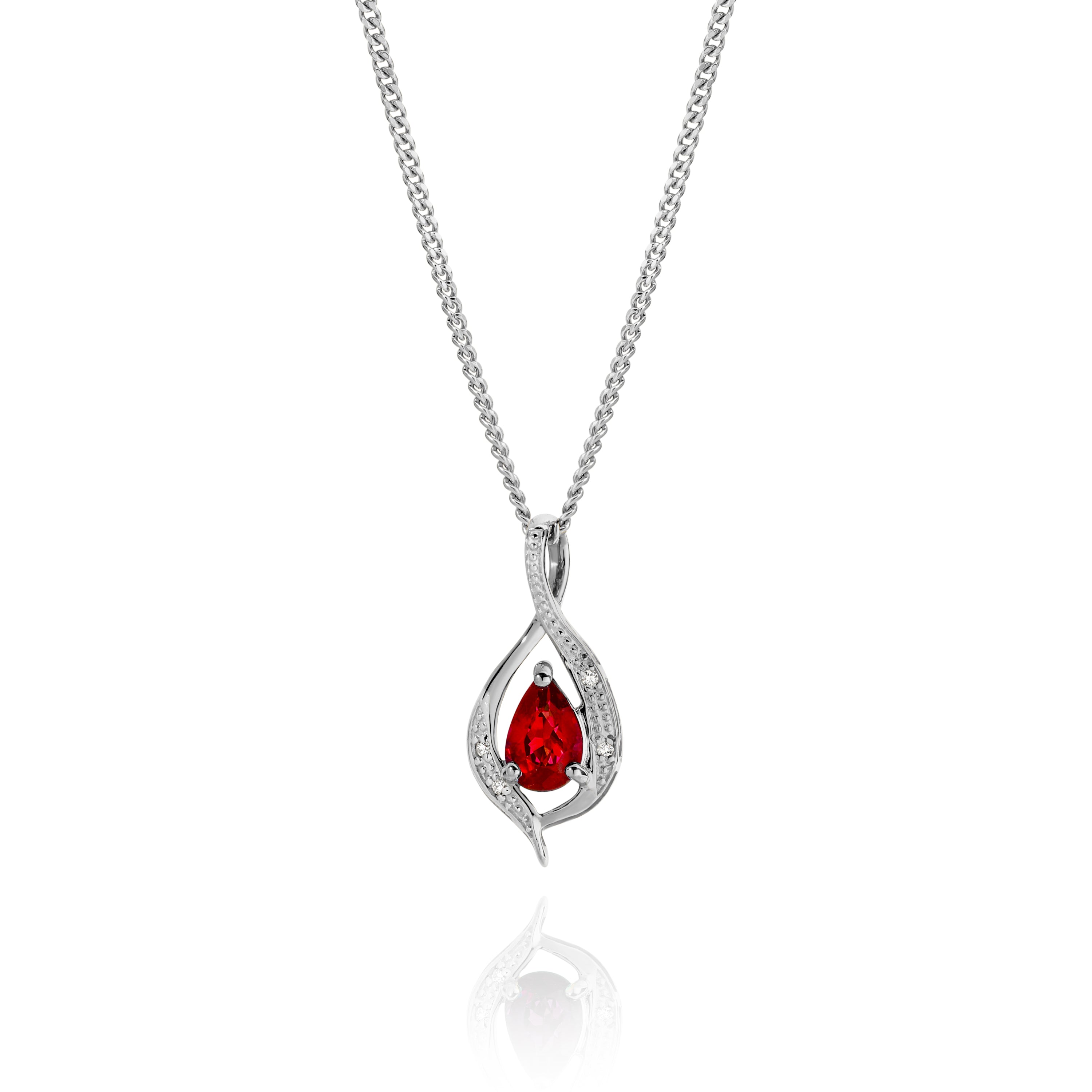 9ct White Gold Cr Ruby & Diamond Pendant