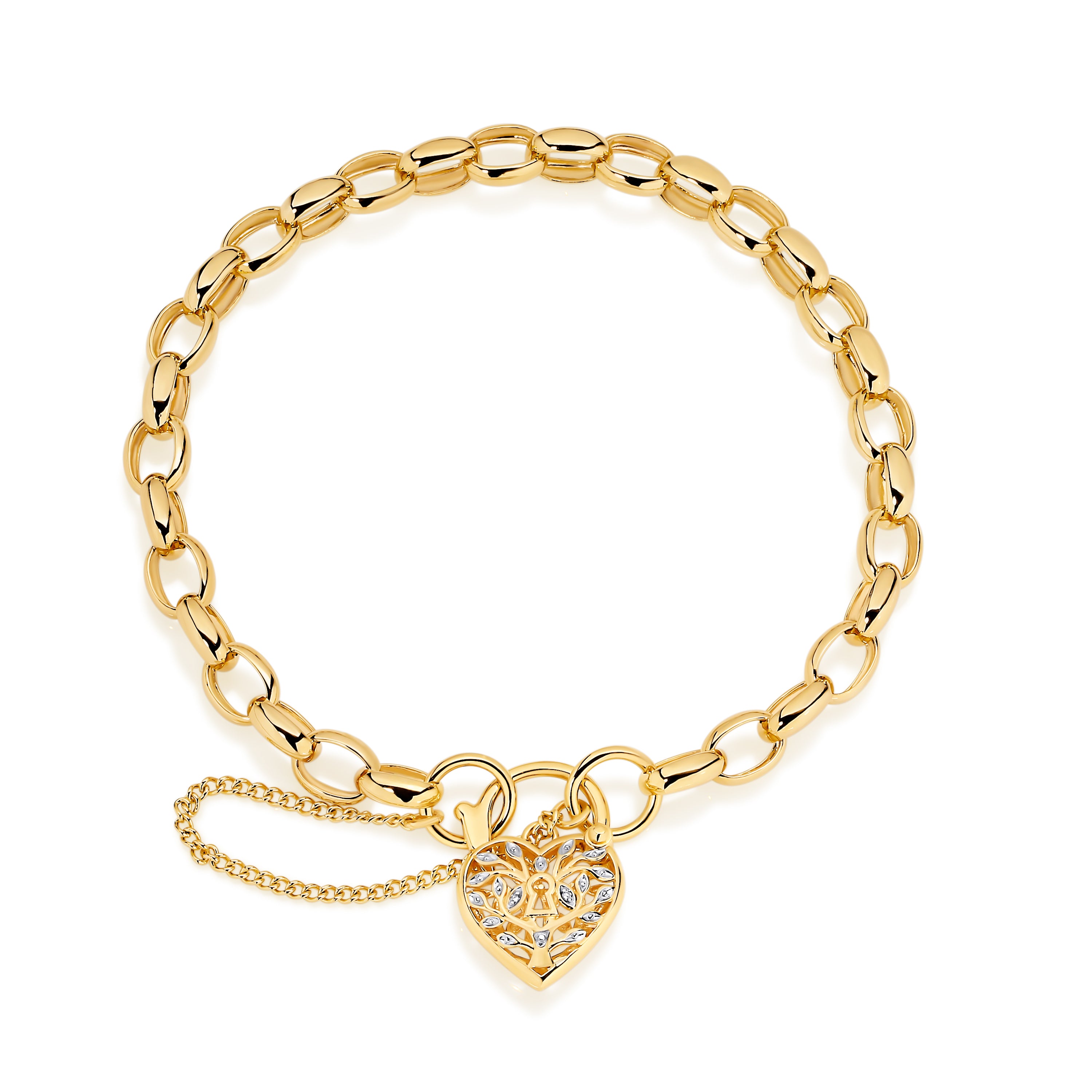 9ct solid gold diamond padlock bracelet