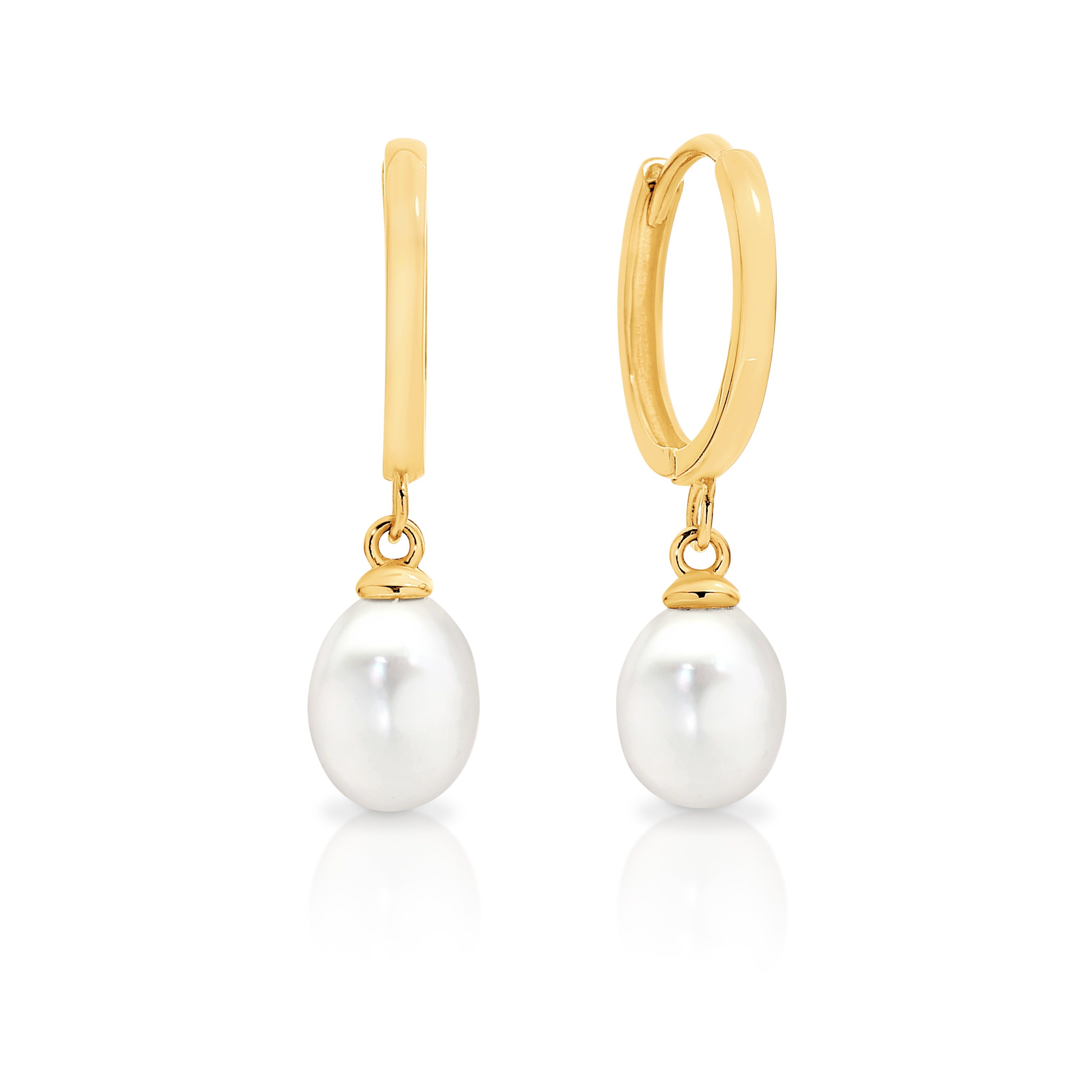 9ct pearl dangle huggies