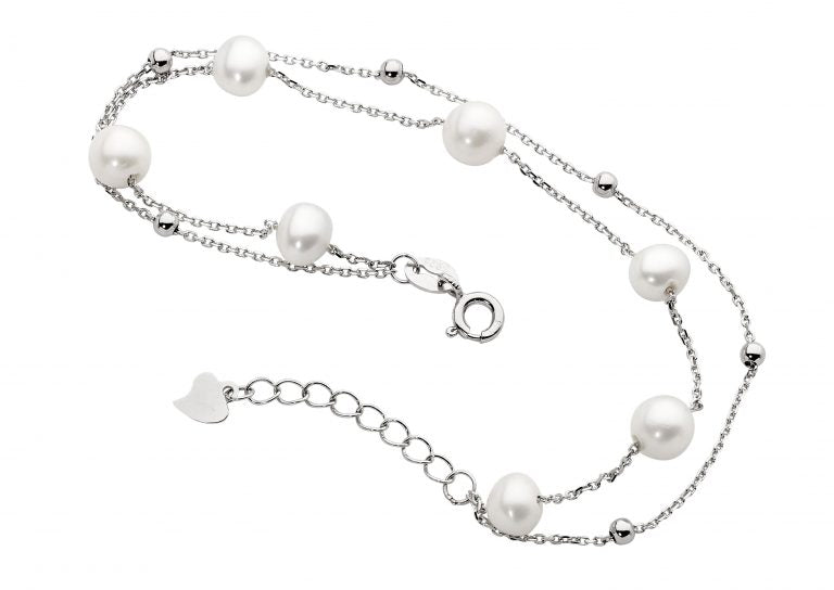 ELLANI Silver Double Chain Bracelet with Freshwater Pearl