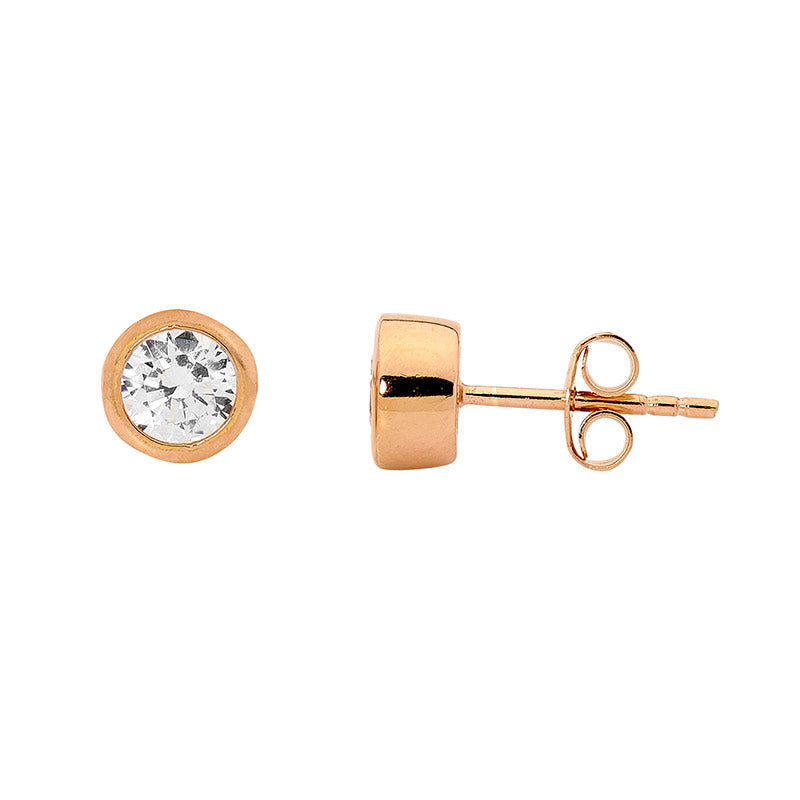 ELLANI Silver Plated Bezel Set CZ Studs
