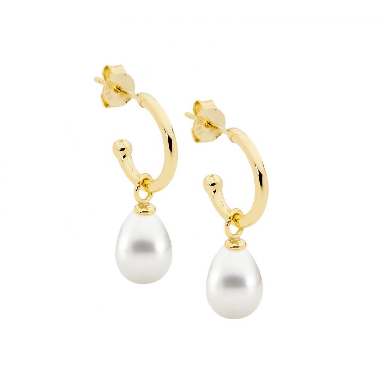 ELLANI Silver Plated Hoops with Freshwater Pearl Drop