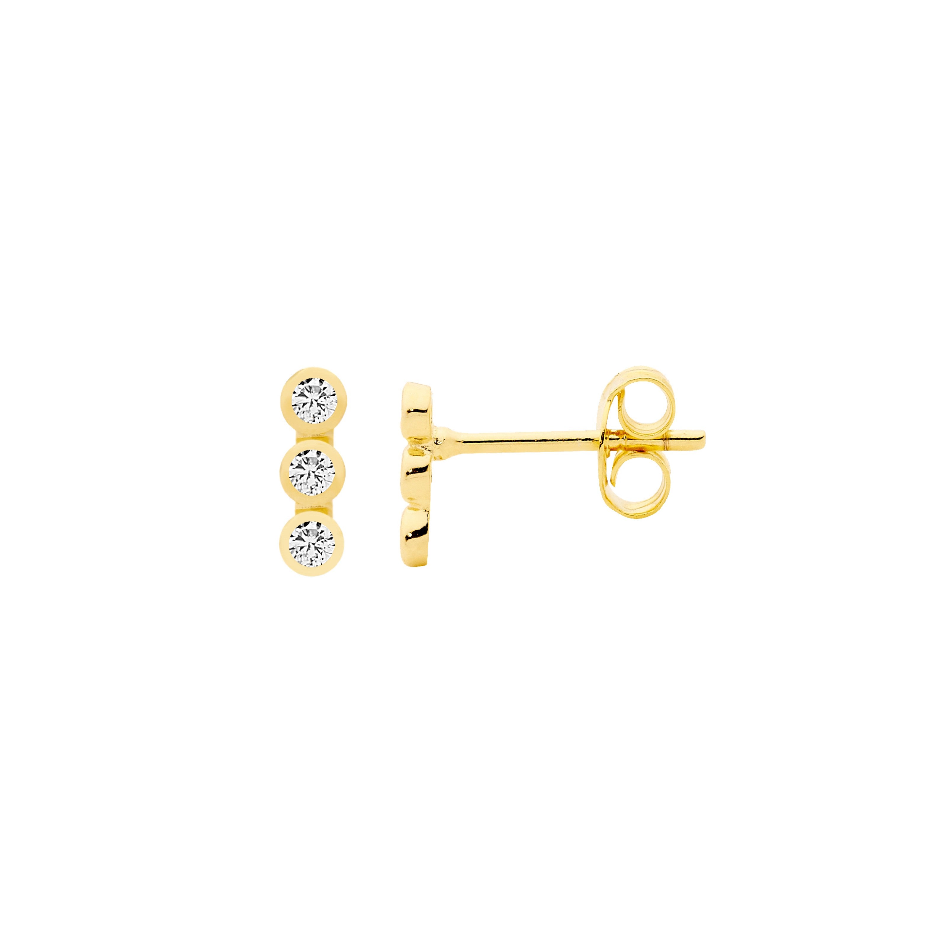 ELLANI Silver CZ Stud Earrings with Gold Plating