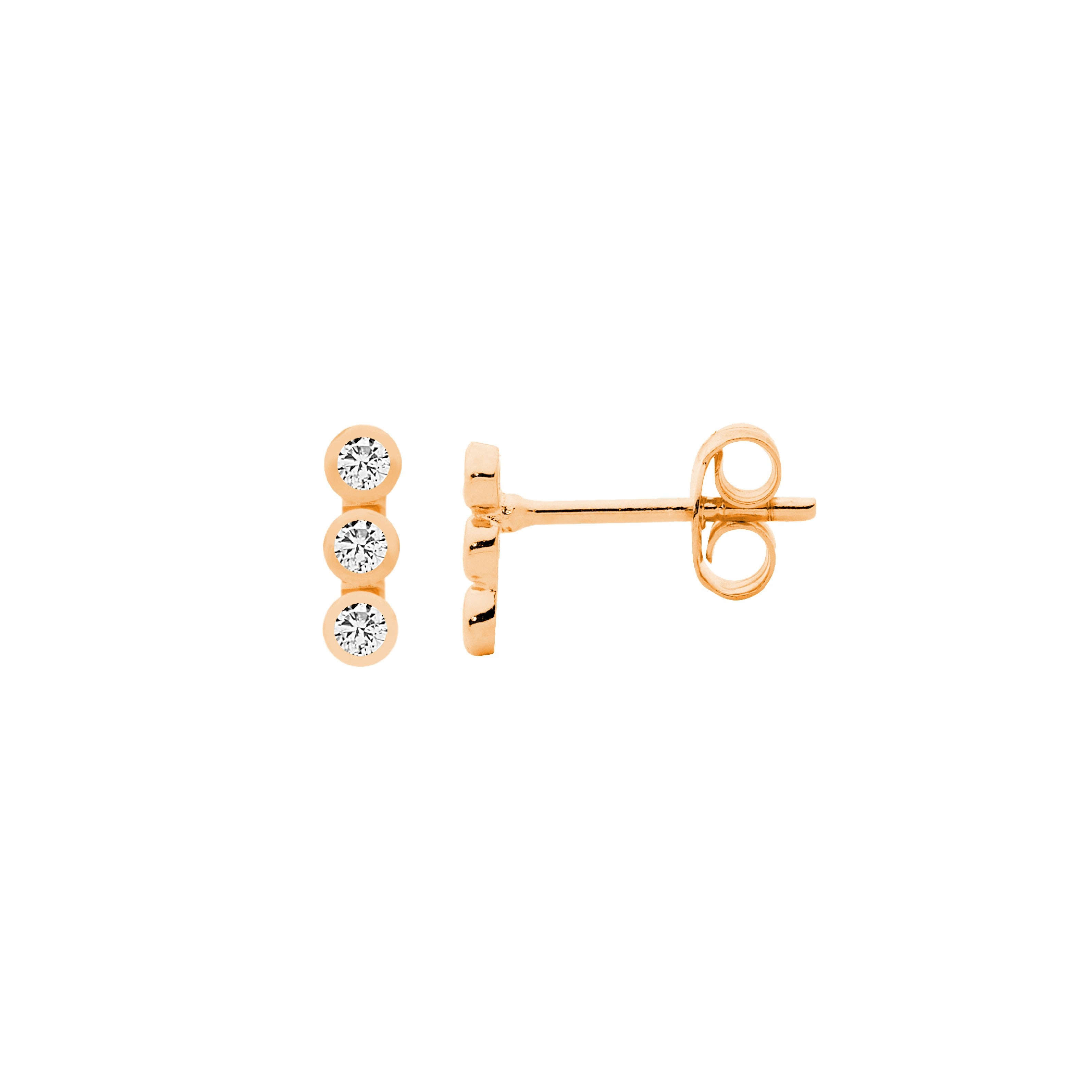 ELLANI Silver CZ Stud Earrings with Rose Gold Plating