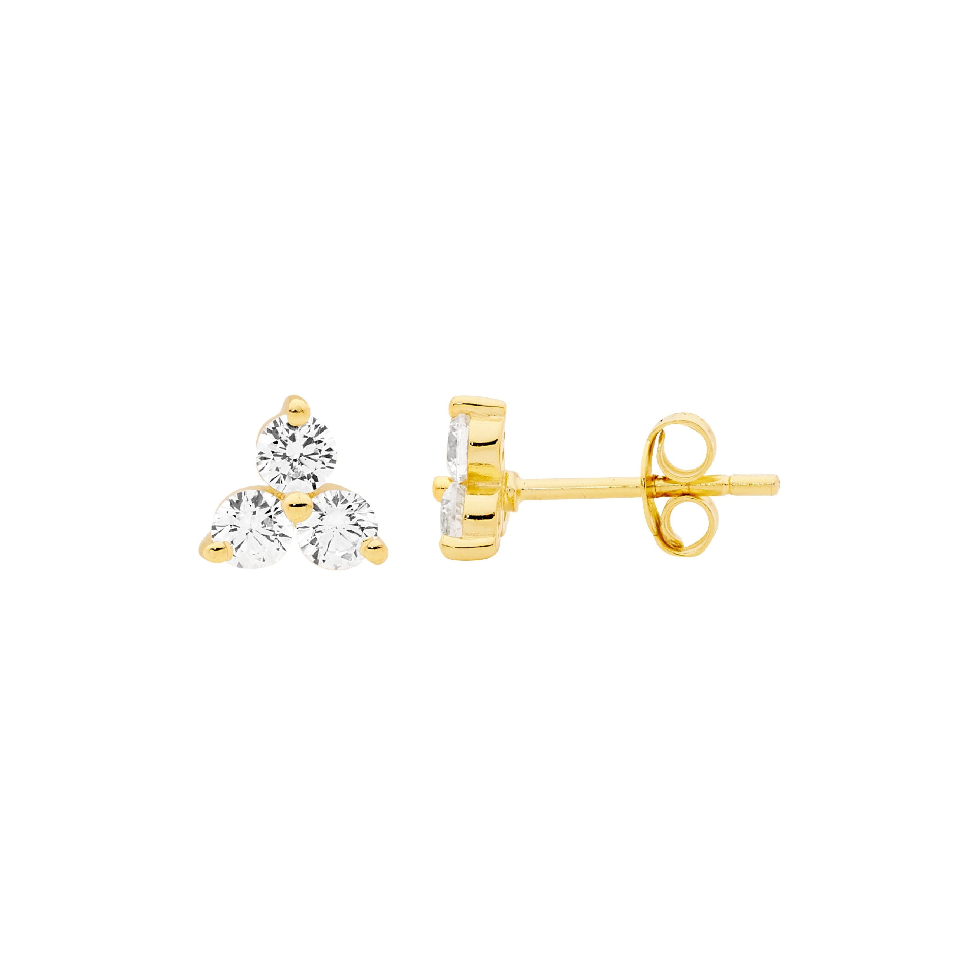 ELLANI Silver CZ Claw Set Stud Earrings with Gold Plating