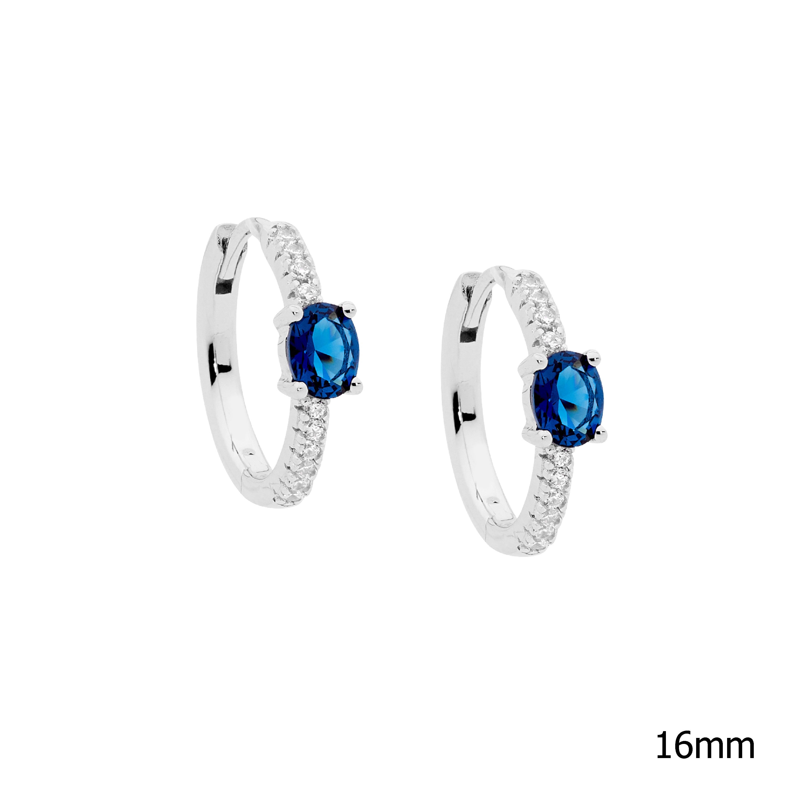 ELLANI Silver London Blue CZ Hoop Earrings