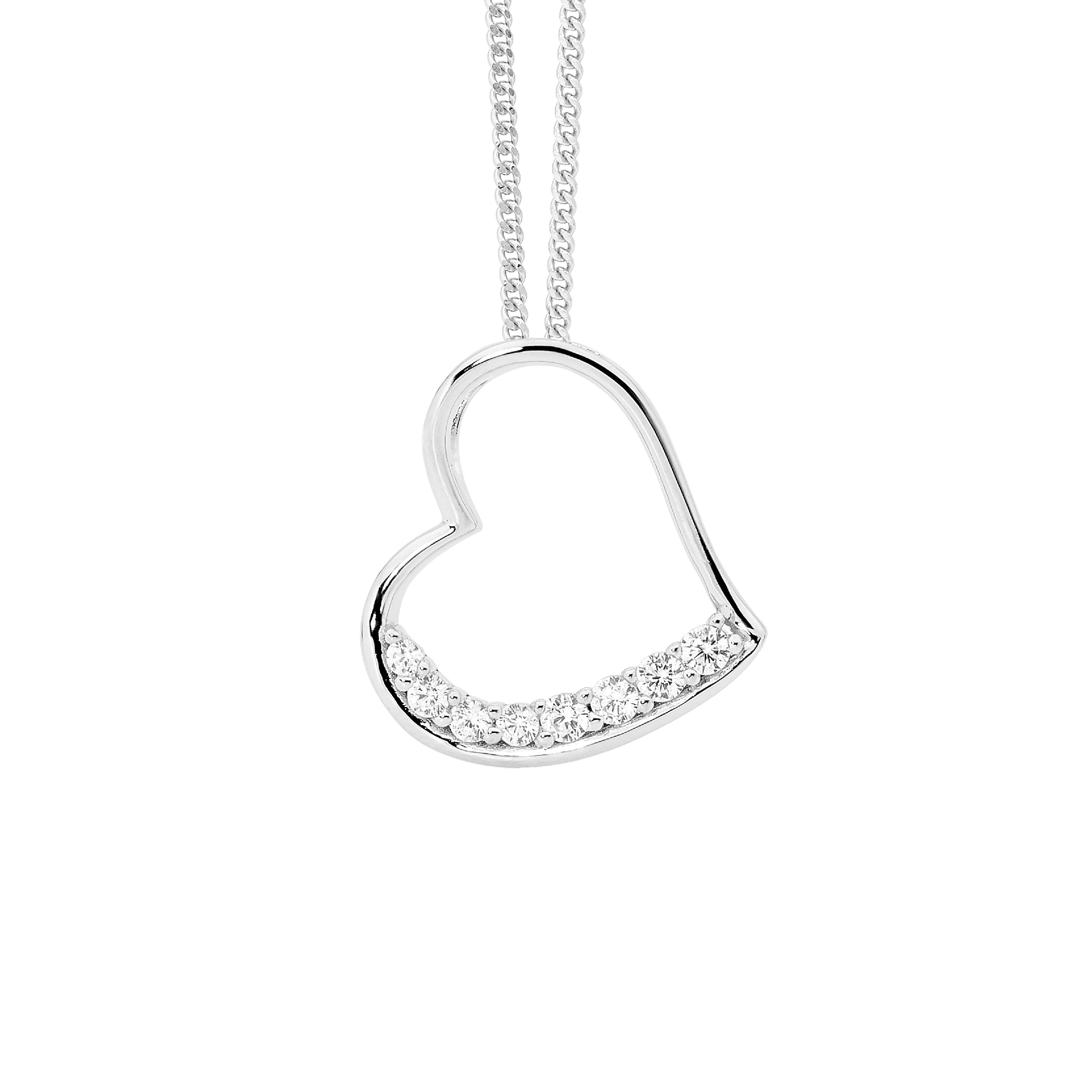 ELLANI Silver Heart Necklet with CZ Feature
