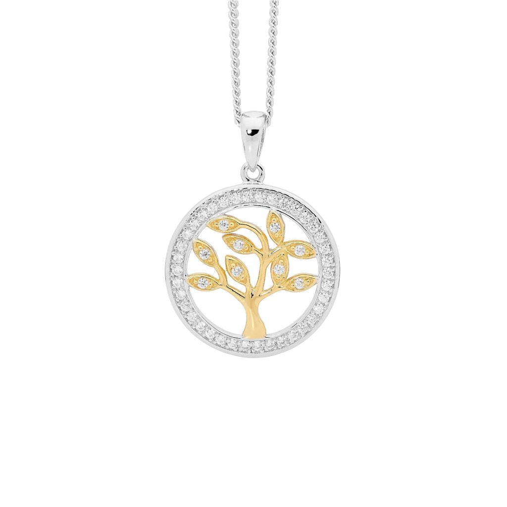 ELLANI Silver Plated CZ Set Tree Of Life Necklet