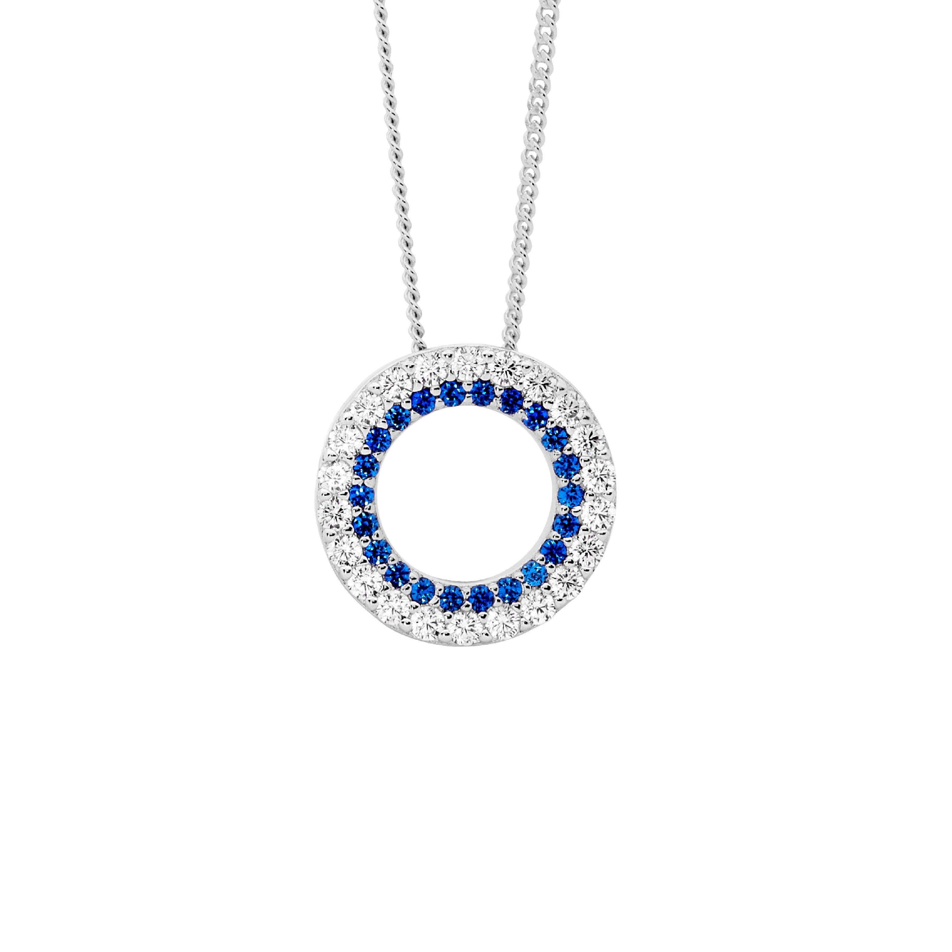ELLANI Silver Dark Blue CZ Necklet