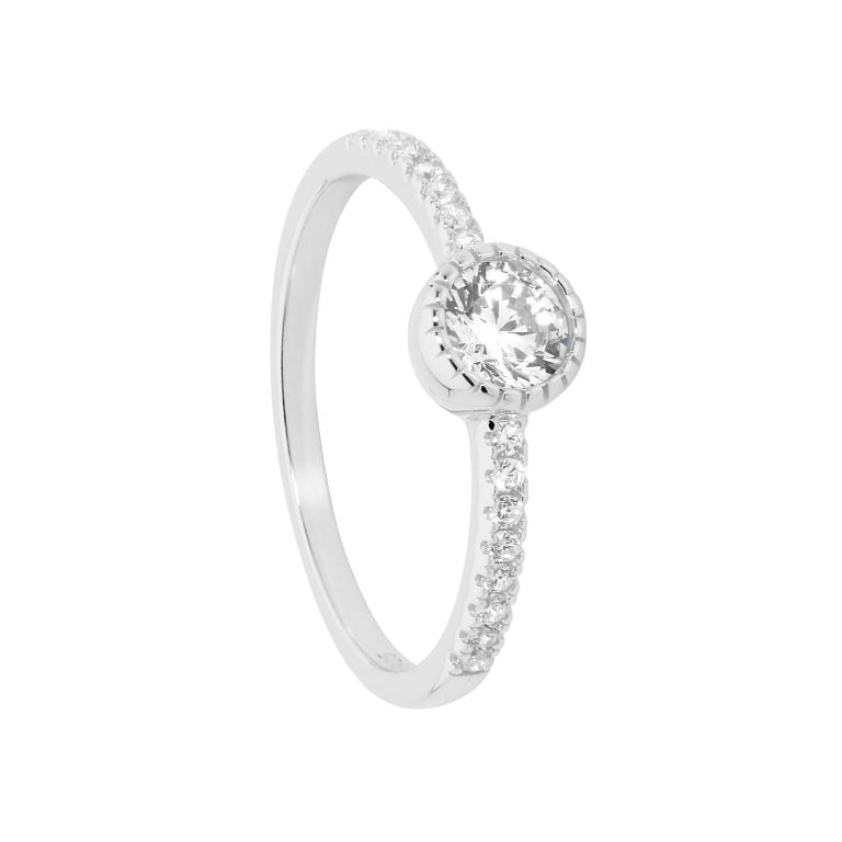 ELLANI Silver CZ Crown Set Solitaire Band