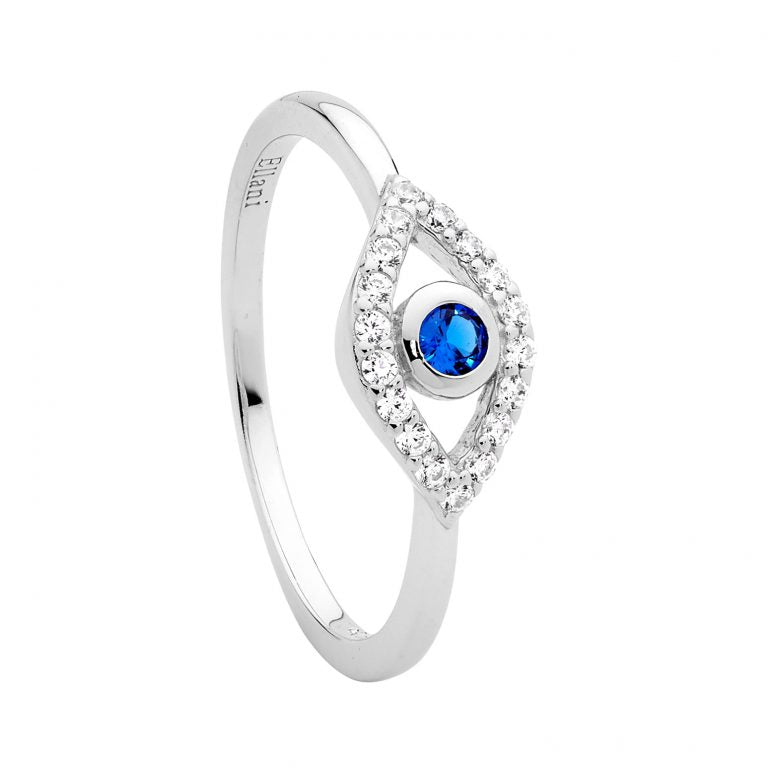ELLANI Silver Blue CZ Evil Eye Ring