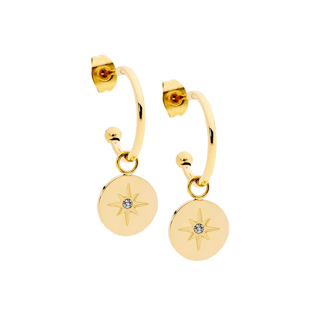 ELLANI Stainless Steel Plated 16mm Hoop Earring with CZ Drop