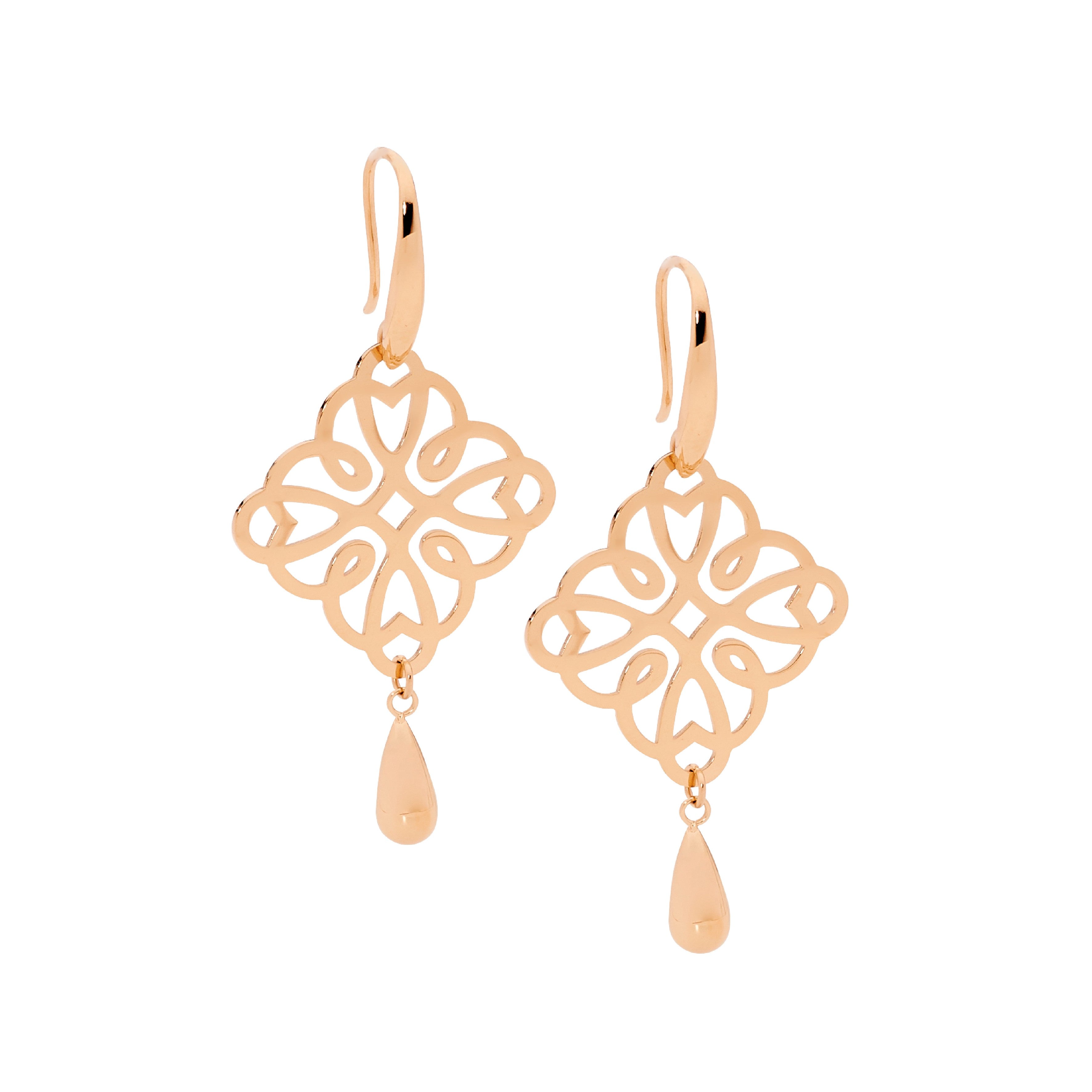 ELLANI Stainless Steel Drop Earrings with Rose Gold Plating