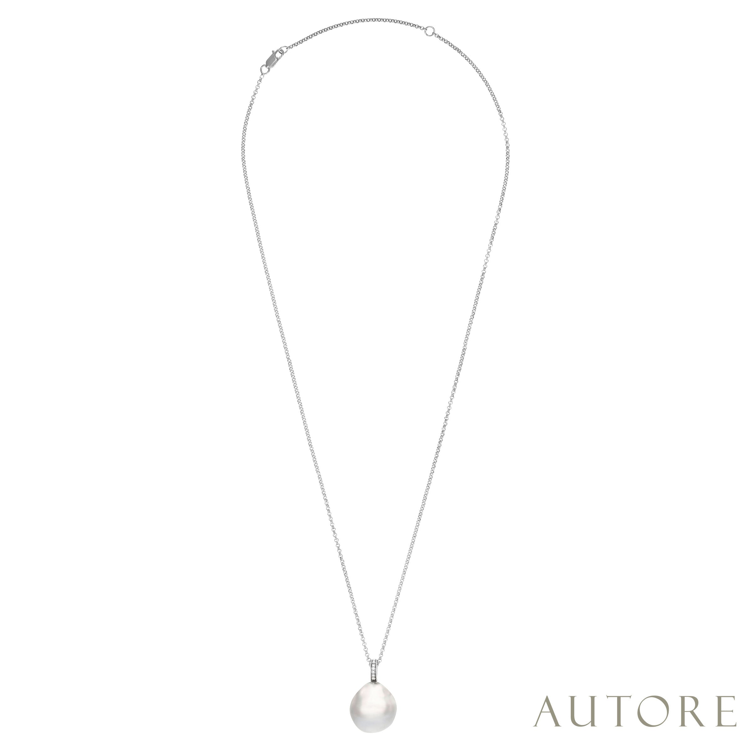 AUTORE Sterling Silver South Sea Pearl and Diamond Pendant