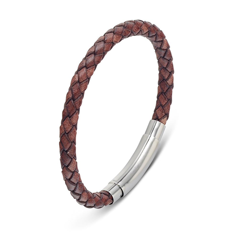Stainless Steel & Brown Leather Bracelet