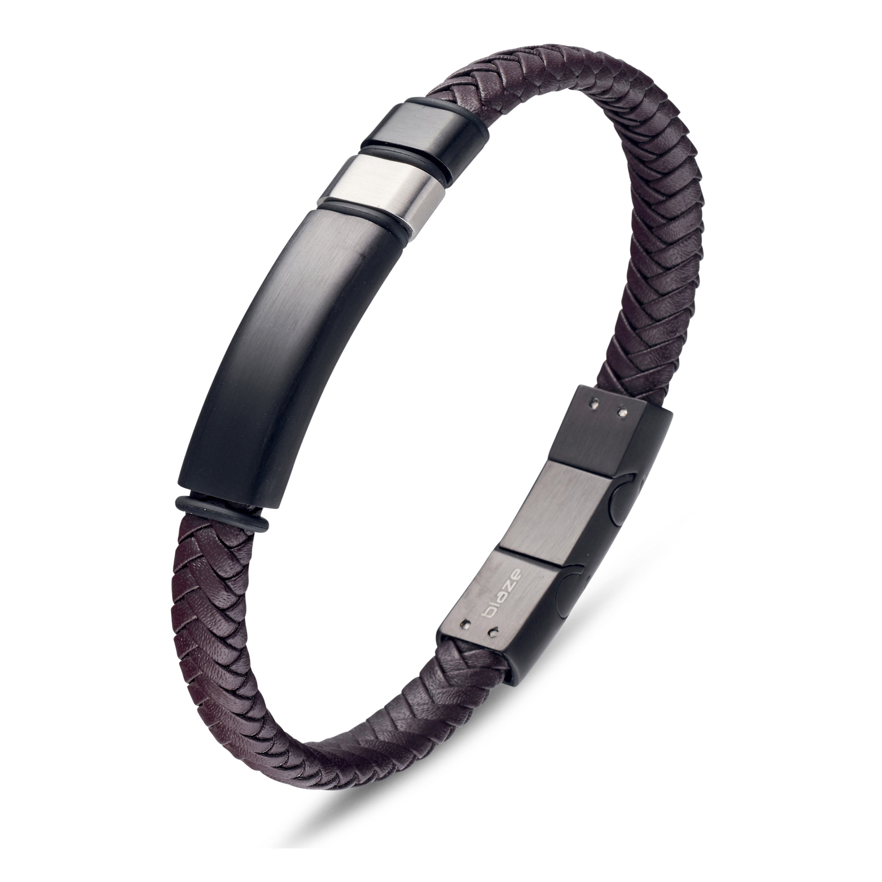 Stainless Steel & Leather ID Bracelet