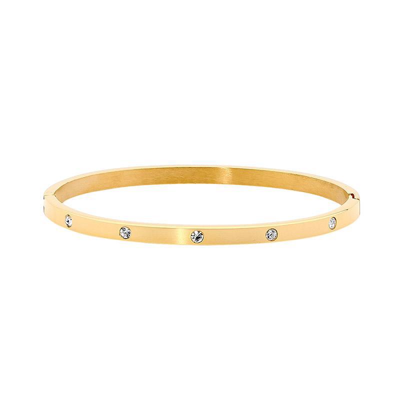 ELLANI Stainless Steel Yellow Plated Bangle with CZ