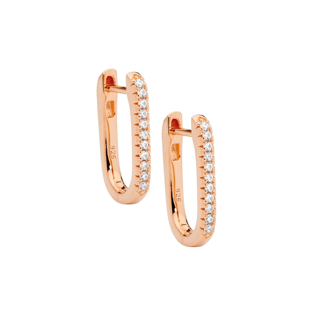 ELLANI Silver CZ Hoops with Rose Gold Plating