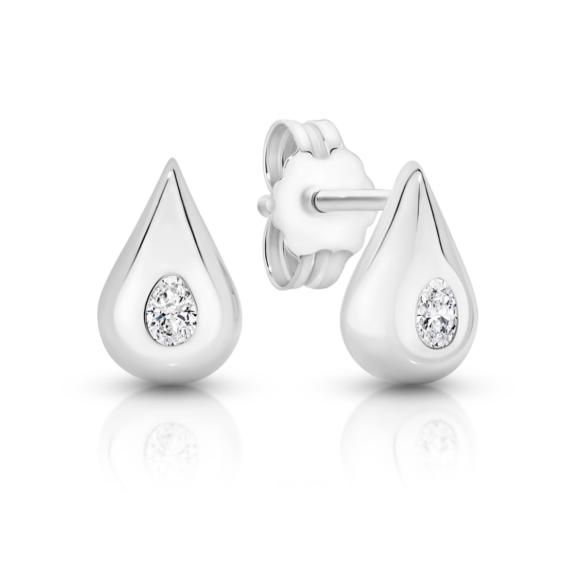 Silver Teardrop Cubic Zirconia Studs