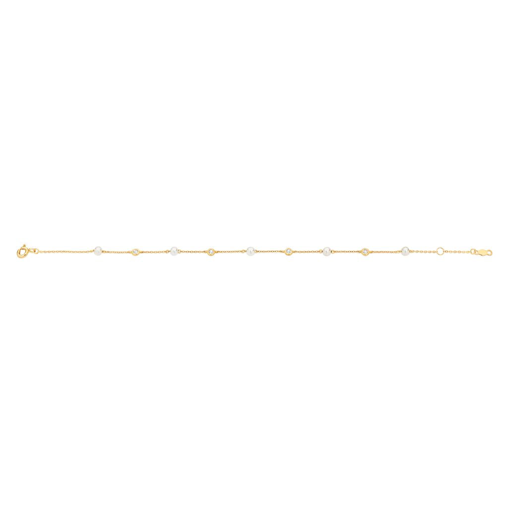 9ct gold freshwater pearl and CZ bracelet